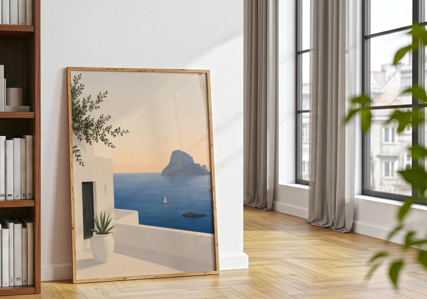 Mediterranean travel-inspired art print bringing relaxed island vibes to living rooms and bedrooms.