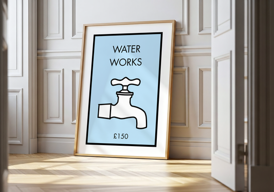Monopoly Water Works Print - Funny Bathroom Wall Art, Toilet Wall Art, Bathroom Decor, Bathroom Poster, Guest Bathroom Sign, Bathroom Humour