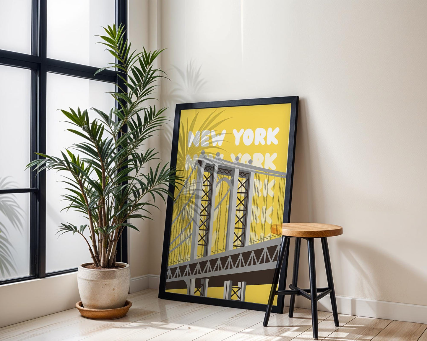 Minimal New York City wall art print set featuring modern landmark illustrations in neutral tones.