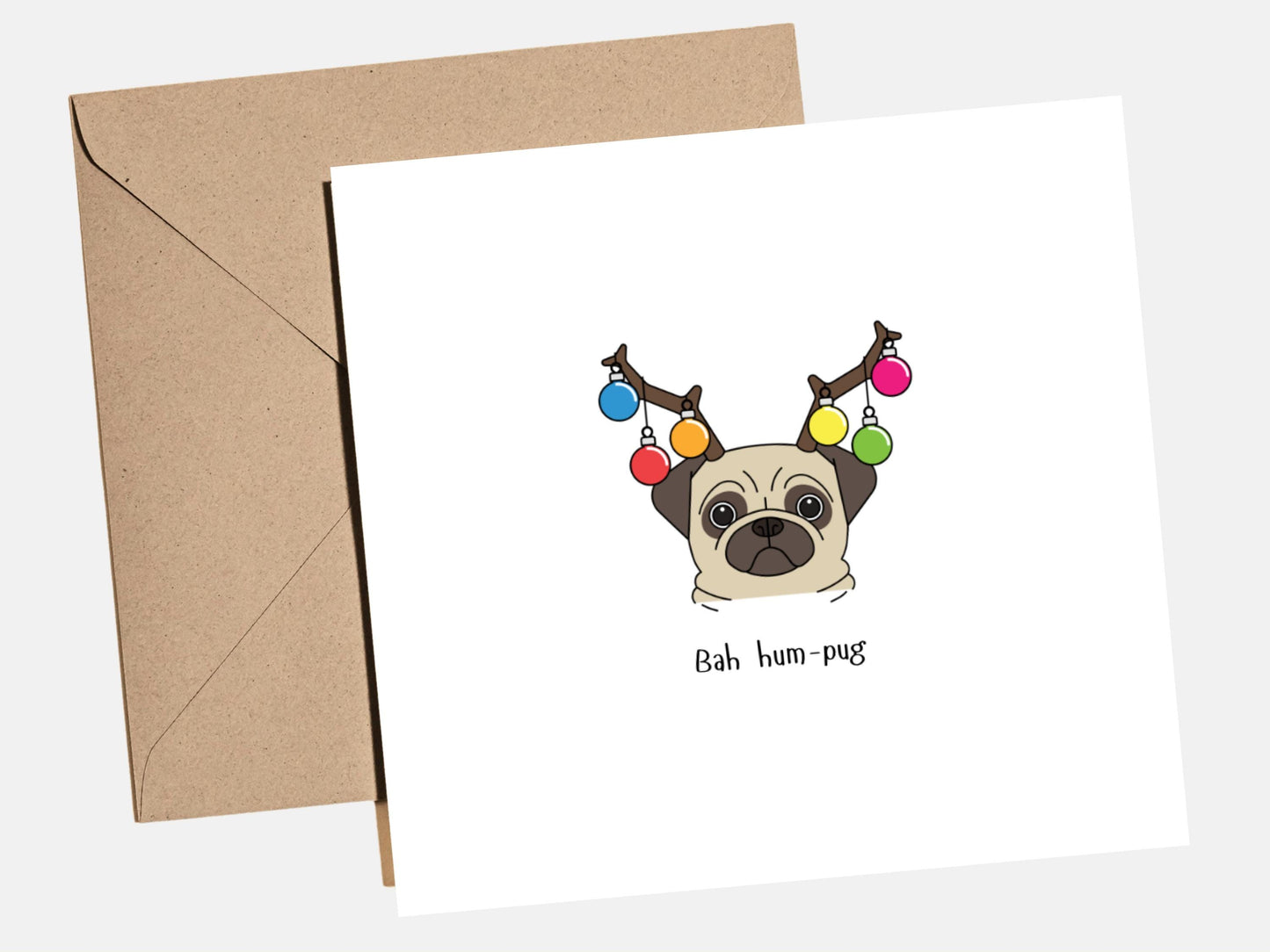 Bah Hum-Pug Christmas Card, Funny Christmas Card for Partner, Friend or Family, Dog Christmas Card, Christmas Card for Dog Lovers