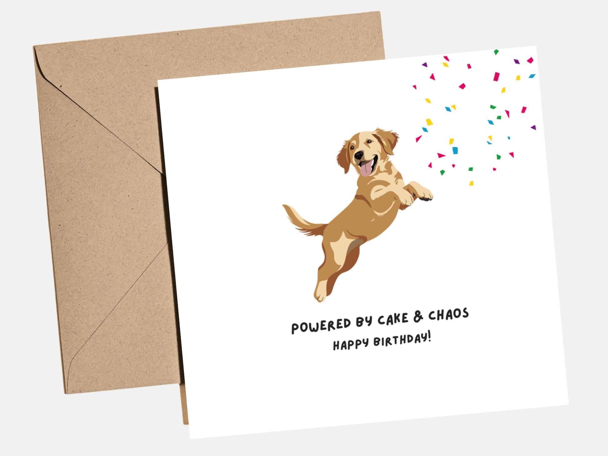 Funny golden retriever birthday card featuring a playful dog illustration, designed as a birthday gift for a dog lover.