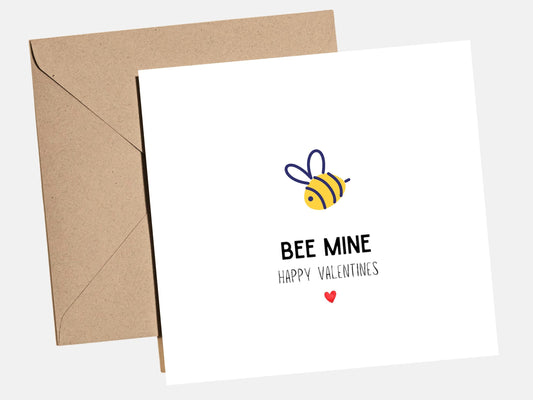 Bee My Valentine card, cute funny Valentine‚Äôs Day card with bee illustration, romantic bee pun love card for him or her