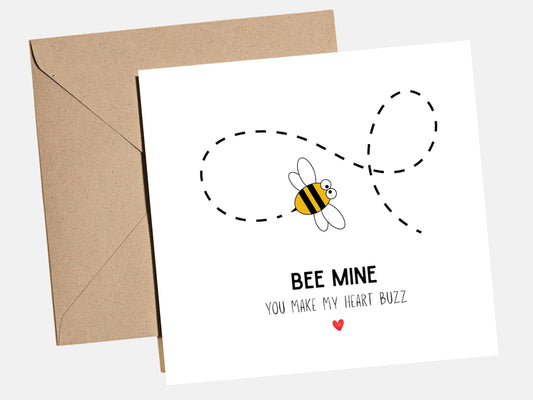Romantic Card "Bee Mine - You Make My Heart Buzz" Anniversary Card for for husband, wife or Valentines Day Card for him, her, fiance.