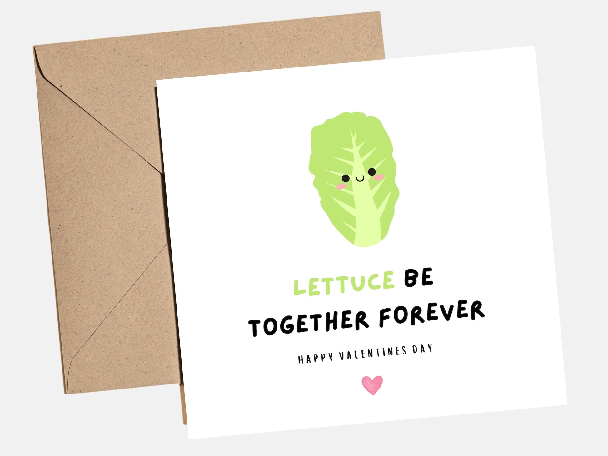 Funny Valentine‚Äôs Day card with lettuce pun text, cute food themed love card for him or her