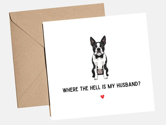 Funny gay wedding card with minimalist illustration and the text ‚ÄúWhere the Hell Is My Husband?‚Äù, LGBTQ+ greeting card
