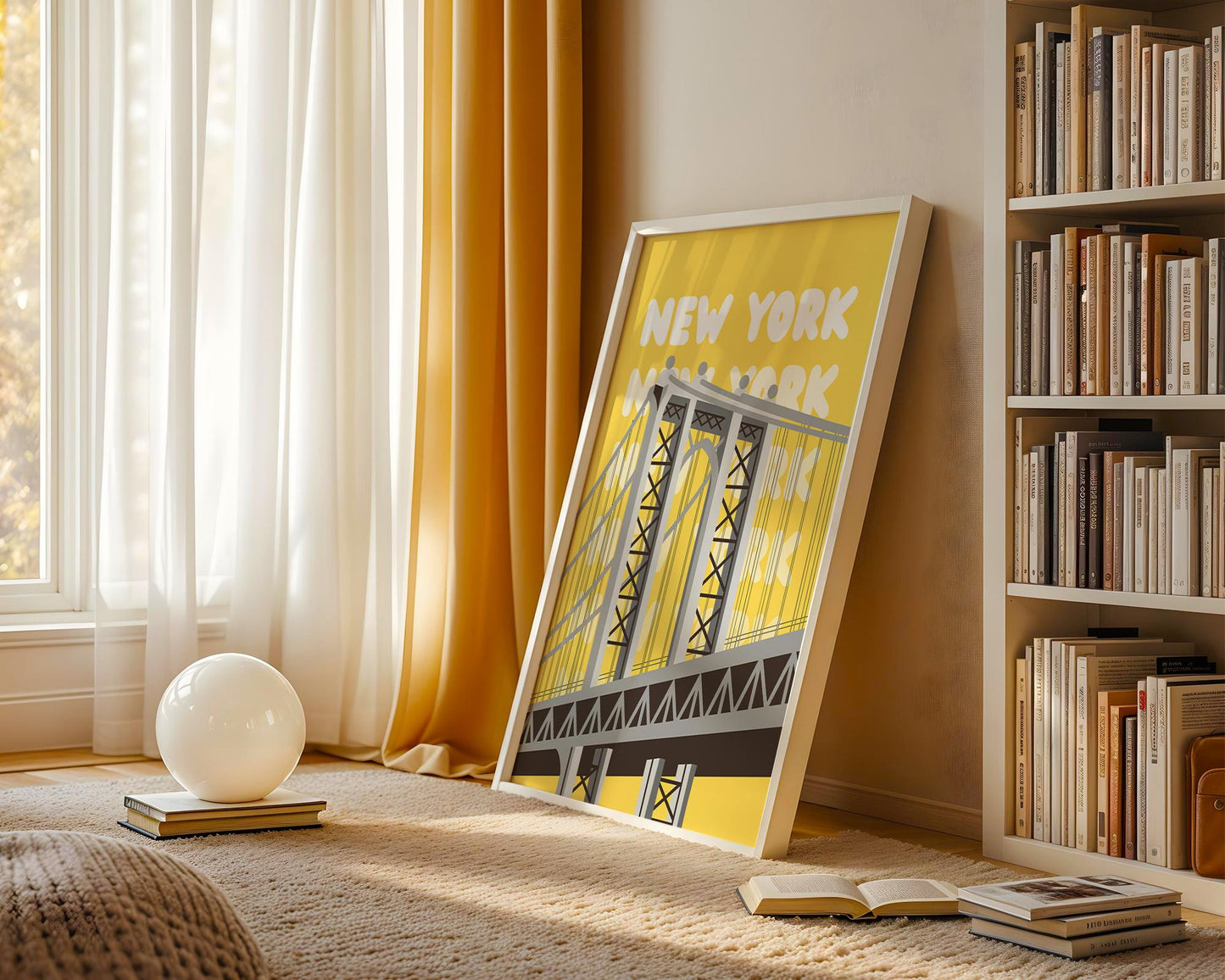 Minimal New York City wall art print set featuring modern landmark illustrations in neutral tones.