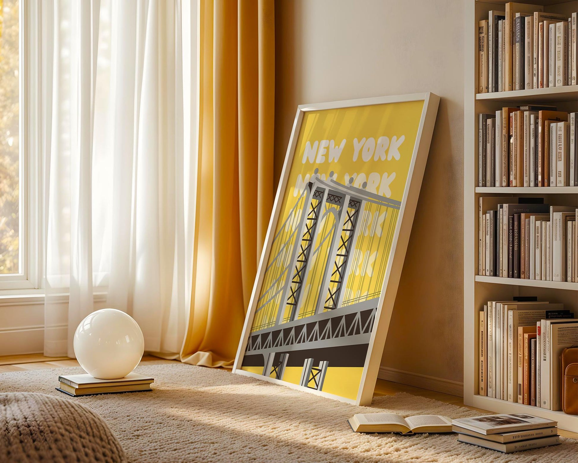 Minimal New York City wall art print set featuring modern landmark illustrations in neutral tones.