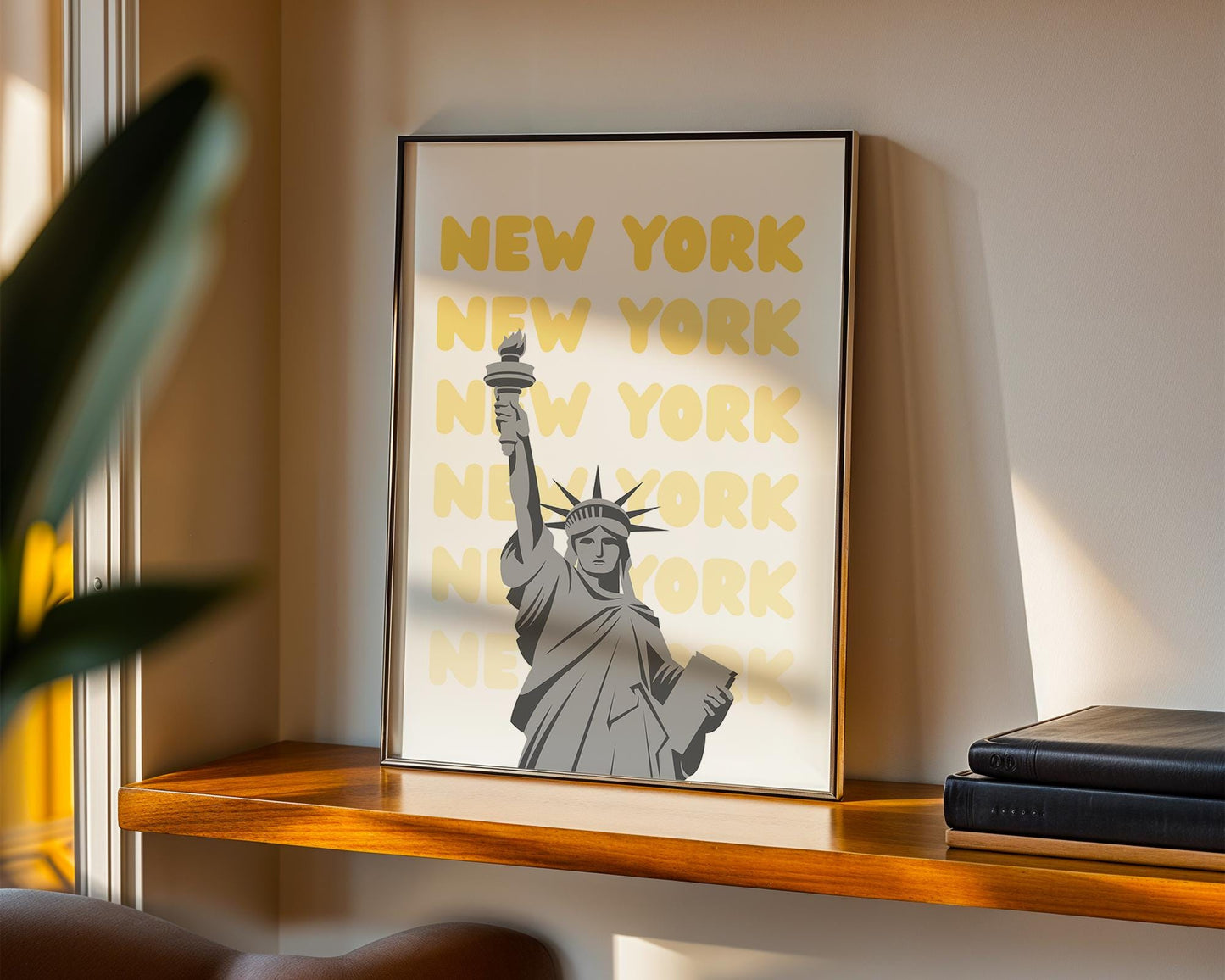 Minimal New York City wall art print set featuring modern landmark illustrations in neutral tones.