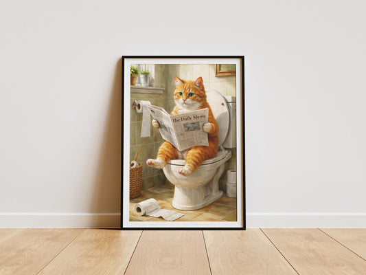 Funny ginger cat wall art print featuring a playful cat illustration, cute cat art for cat lovers