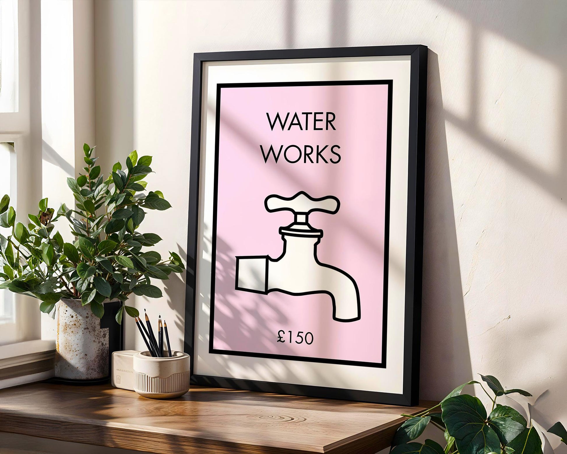 Bathroom Sign Print – “Water Works” Modern Typography Wall Art