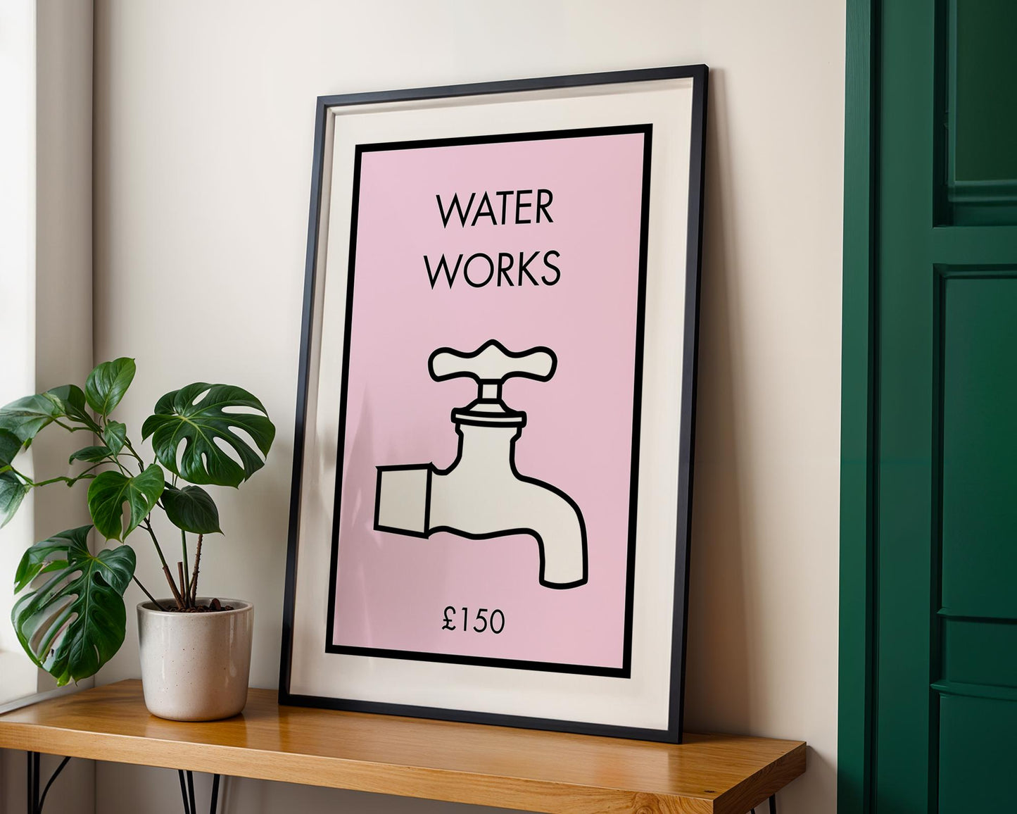 Bathroom Sign Print – “Water Works” Modern Typography Wall Art