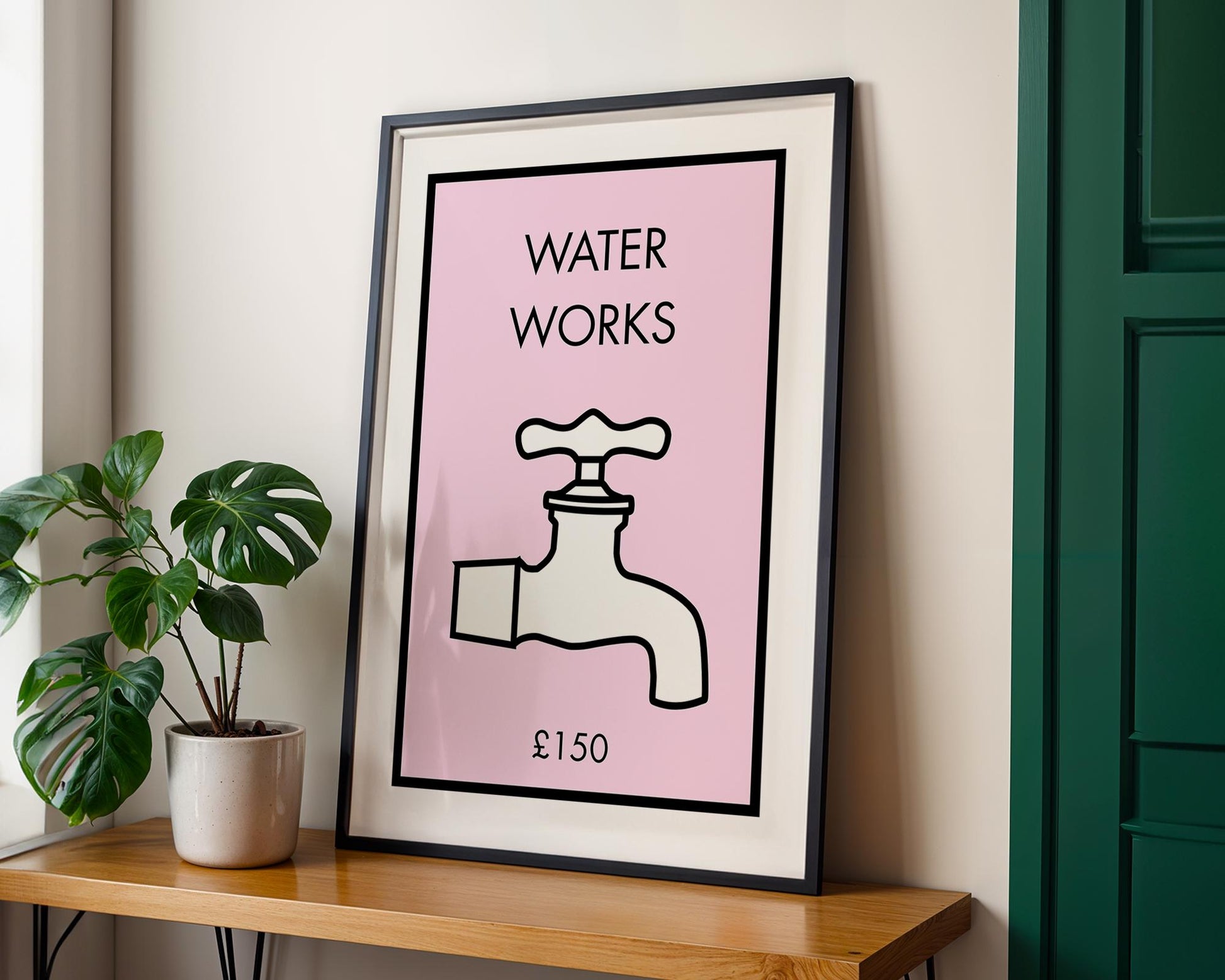 Bathroom Sign Print – “Water Works” Modern Typography Wall Art