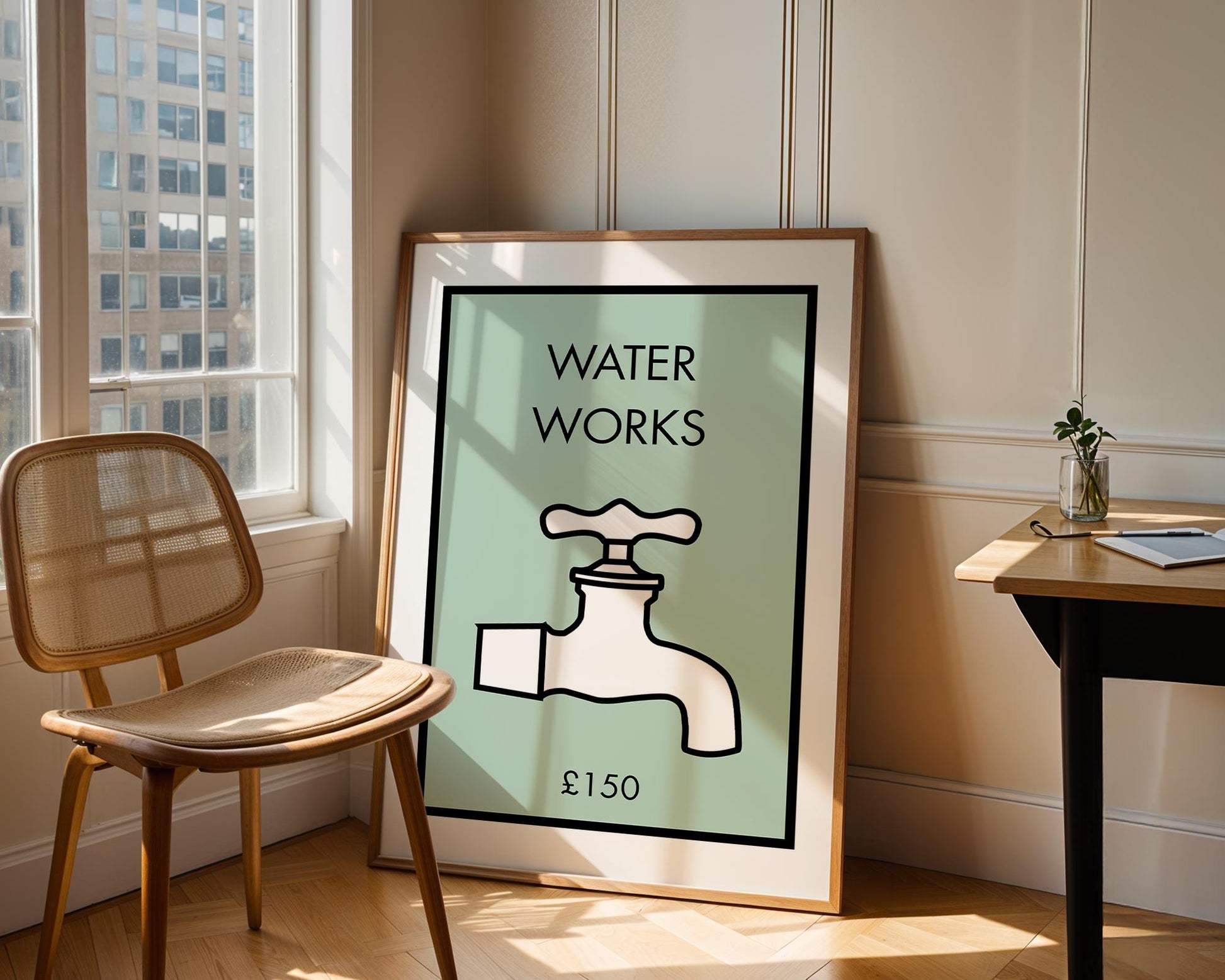 Bathroom Sign Print – “Water Works” Modern Typography Wall Art
