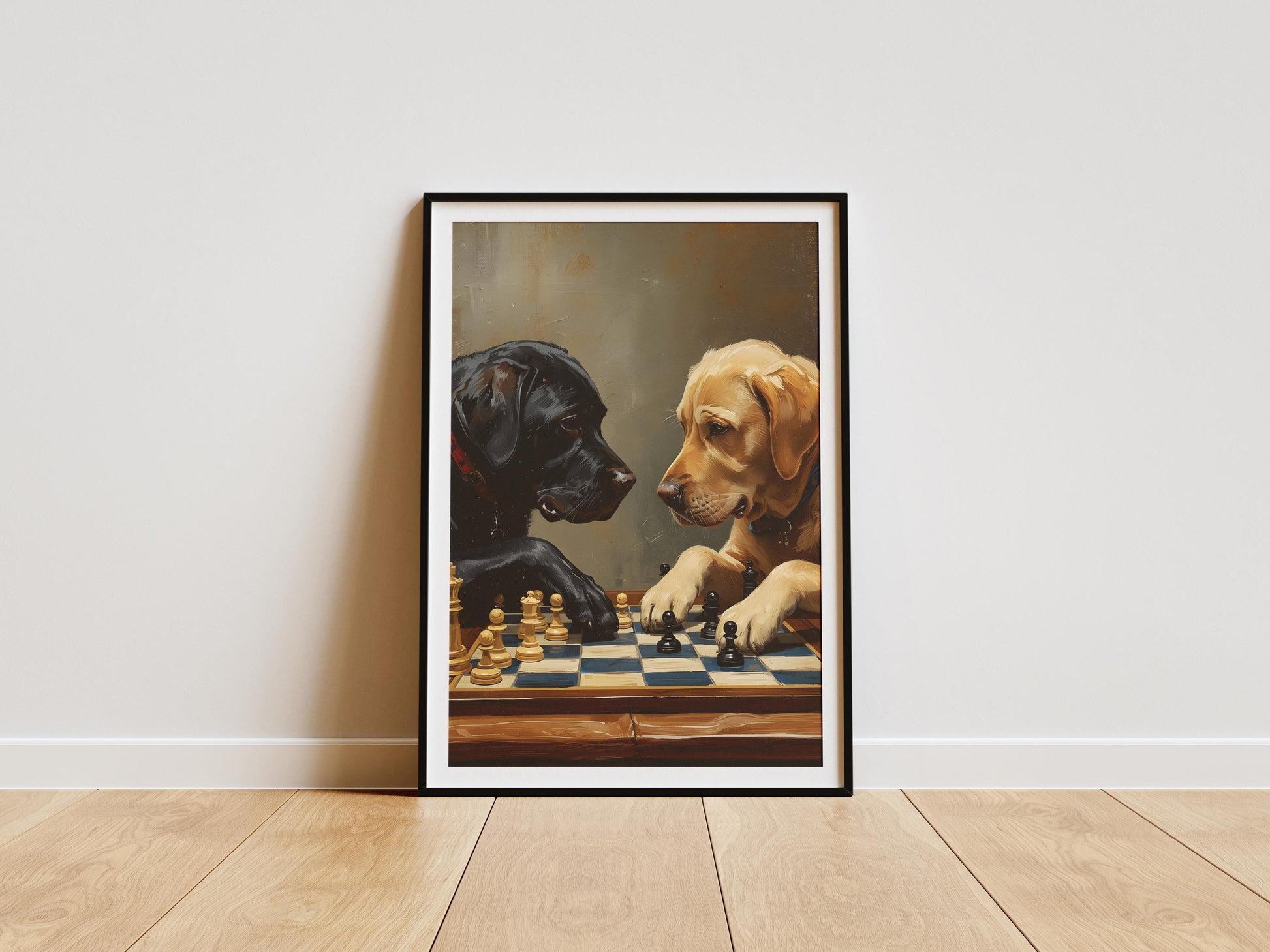 Dogs playing chess wall decor, unique dog lover gift idea
