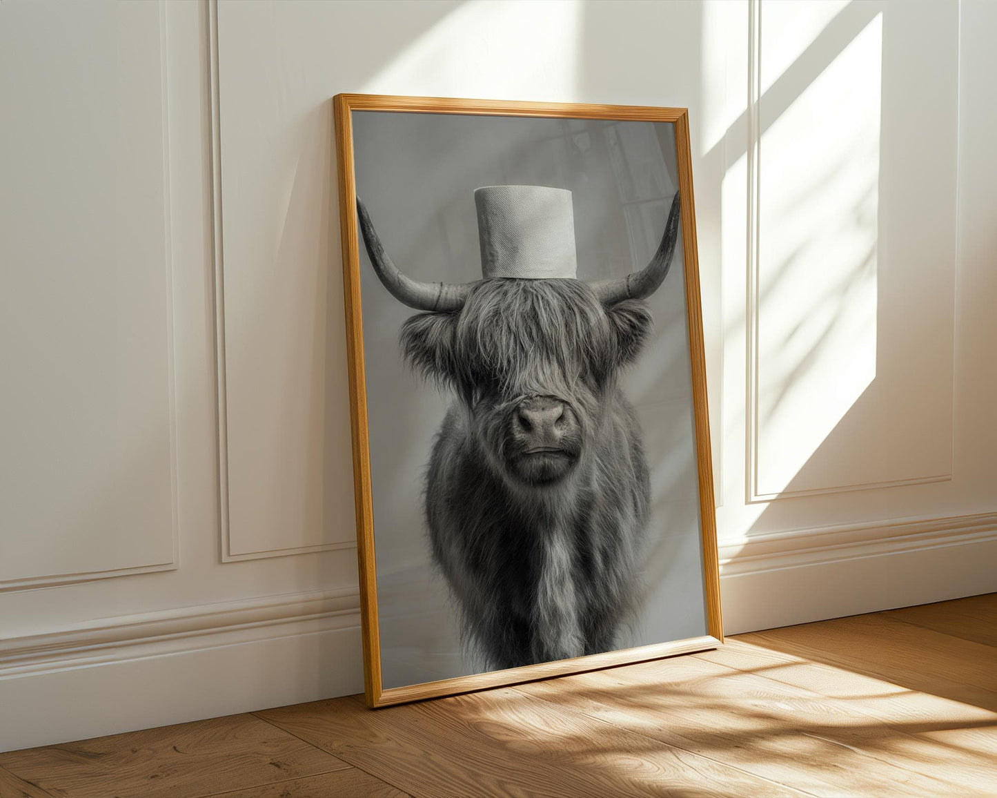 Highland Cow Bathroom Print - Funny Toilet Wall Art, Rustic Farm Animal Poster, Black White Cow Decor