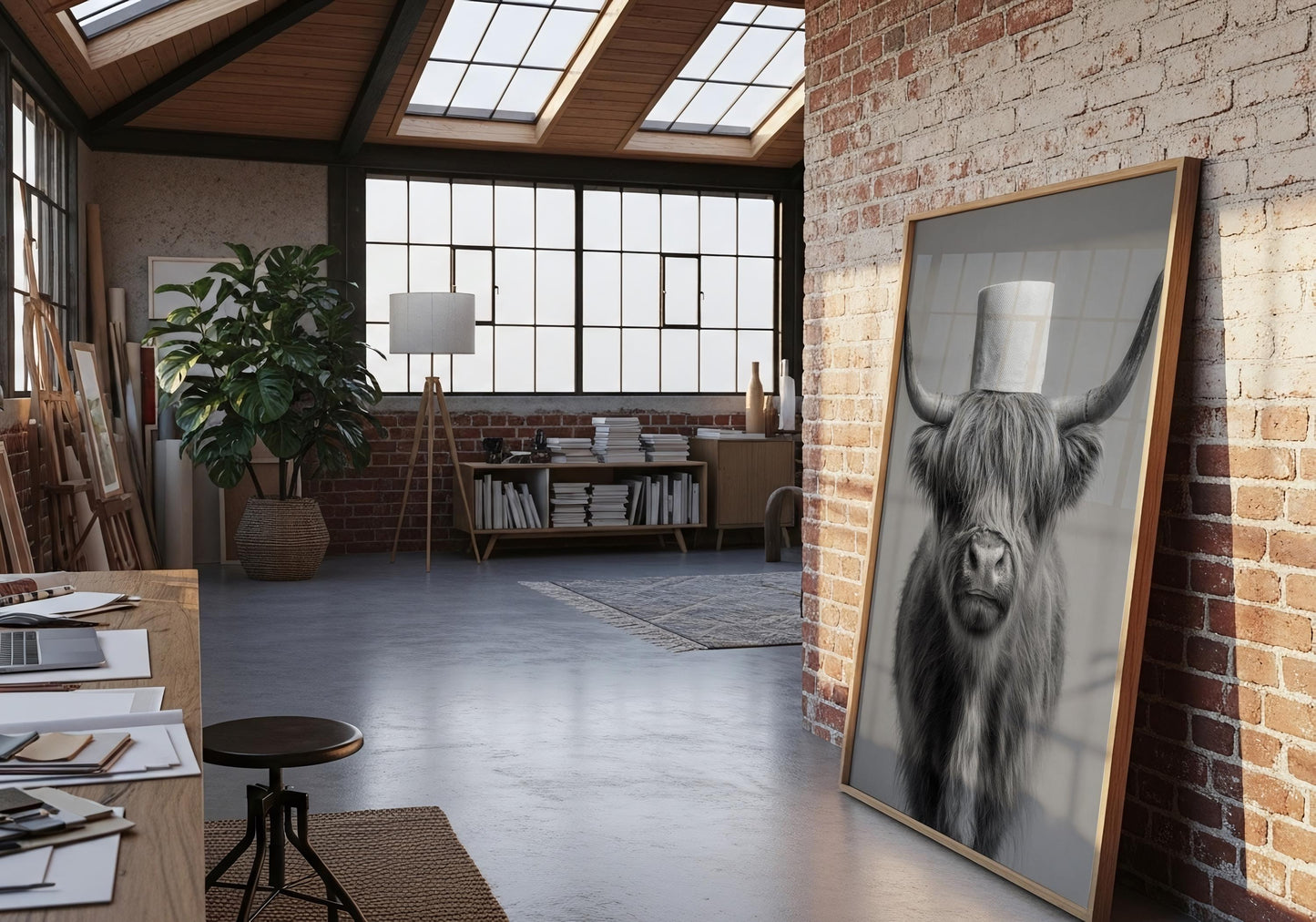 Highland Cow Bathroom Print - Funny Toilet Wall Art, Rustic Farm Animal Poster, Black White Cow Decor