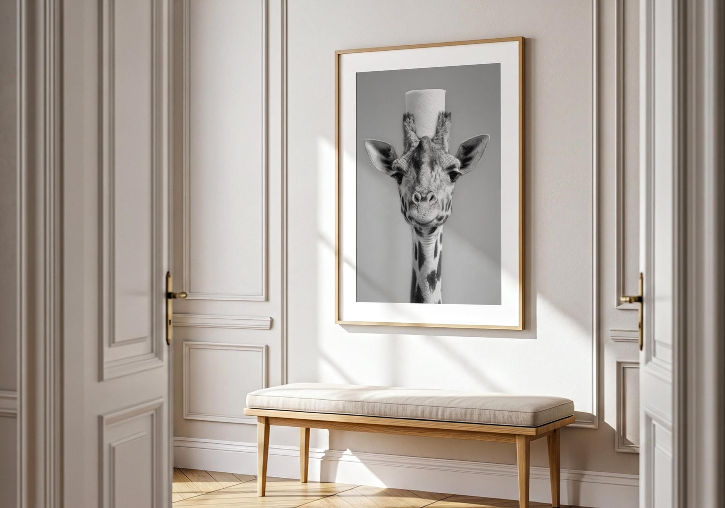 Giraffe Bathroom Print - Funny Toilet Paper Animal Wall Art, Black White Bathroom Decor, Quirky Giraffe Poster, Giraffe gifts