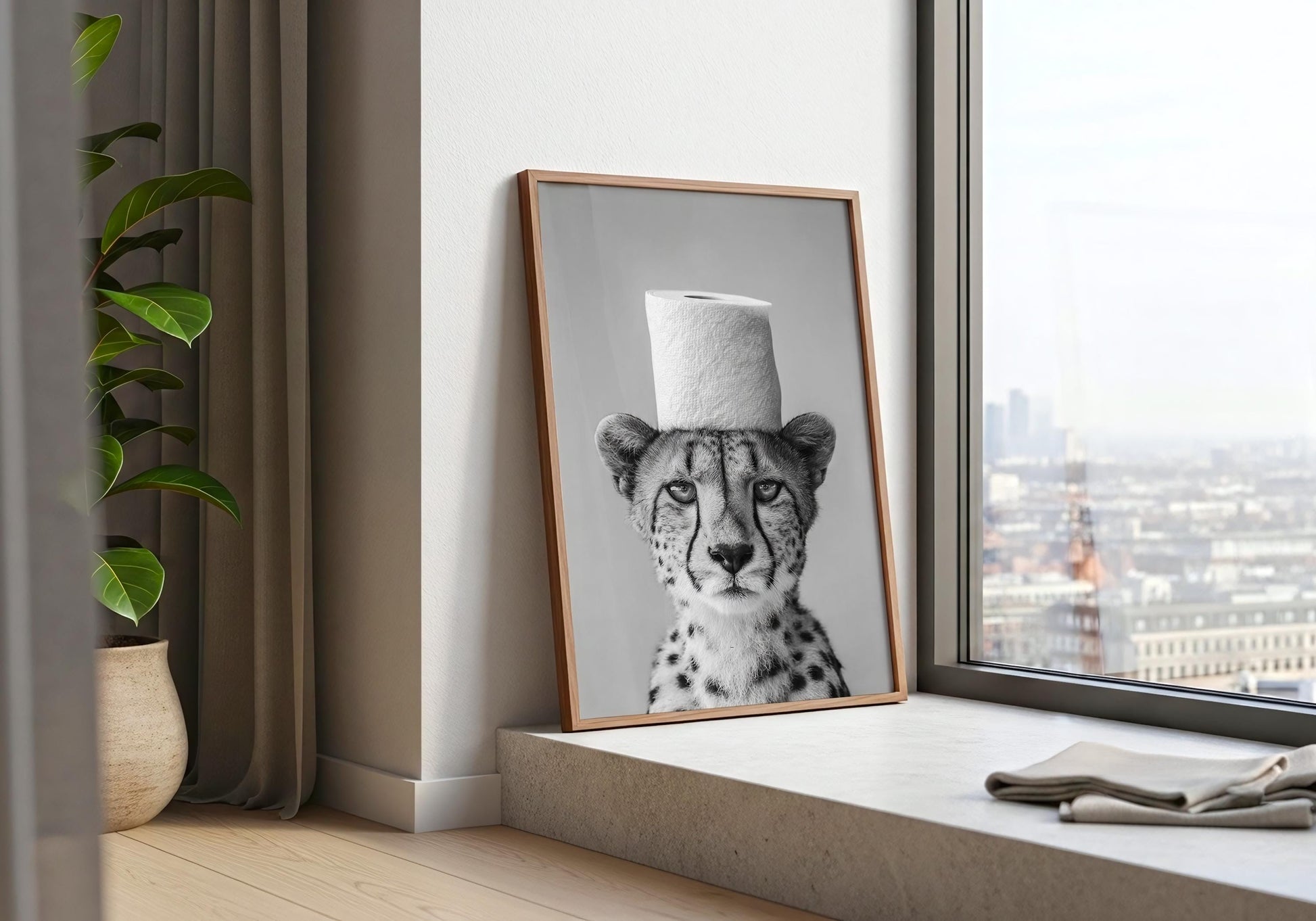 Cheetah Bathroom Print - Funny Animal Toilet Wall Art, Black White Safari Bathroom Decor, Minimalist Poster