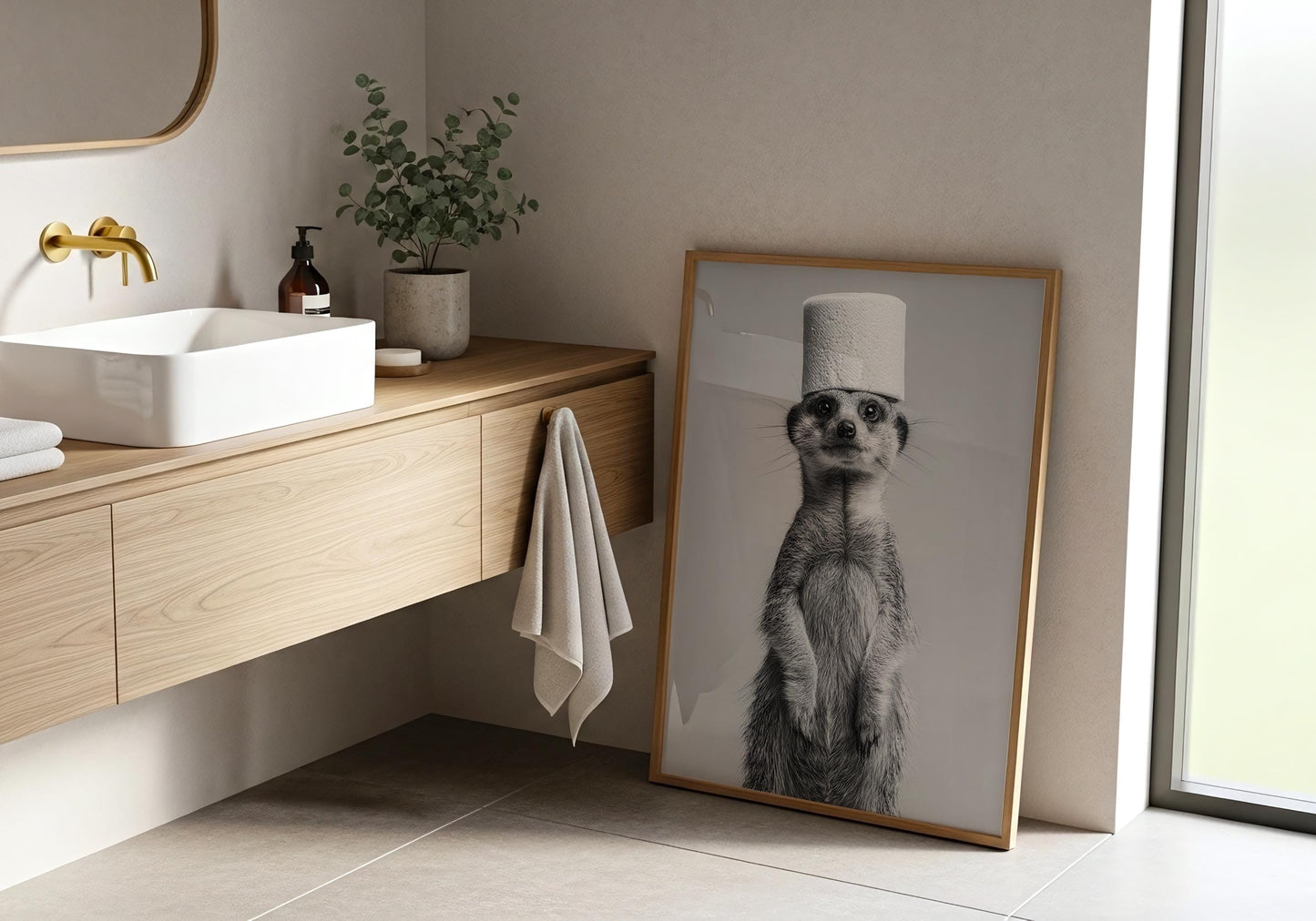 Meerkat Bathroom Print - Funny Animal Toilet Wall Art, Black White Bathroom Decor, Cute Meerkat Poster