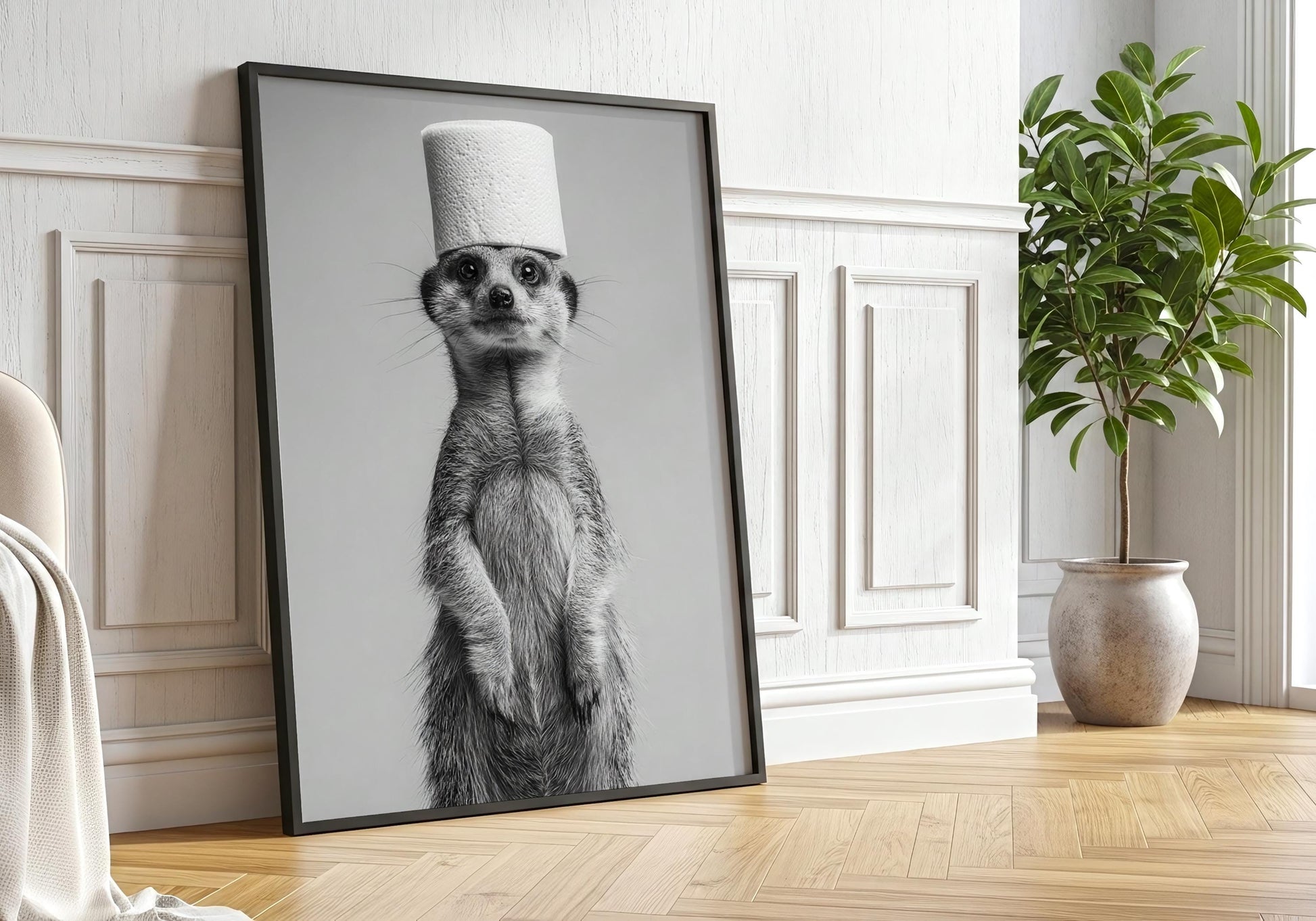 Meerkat Bathroom Print - Funny Animal Toilet Wall Art, Black White Bathroom Decor, Cute Meerkat Poster