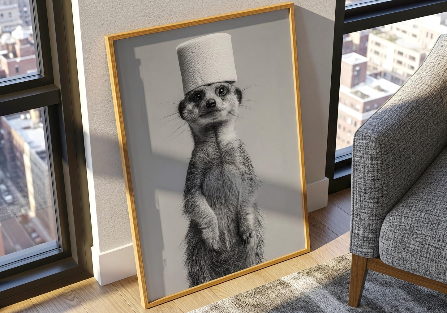Meerkat Bathroom Print - Funny Animal Toilet Wall Art, Black White Bathroom Decor, Cute Meerkat Poster
