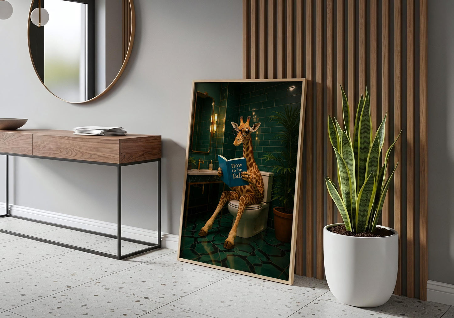 Funny Giraffe Art - Giraffe bathroom decor, downstairs toilet, funny Giraffe print, animal on toilet poster, cloakroom wall art