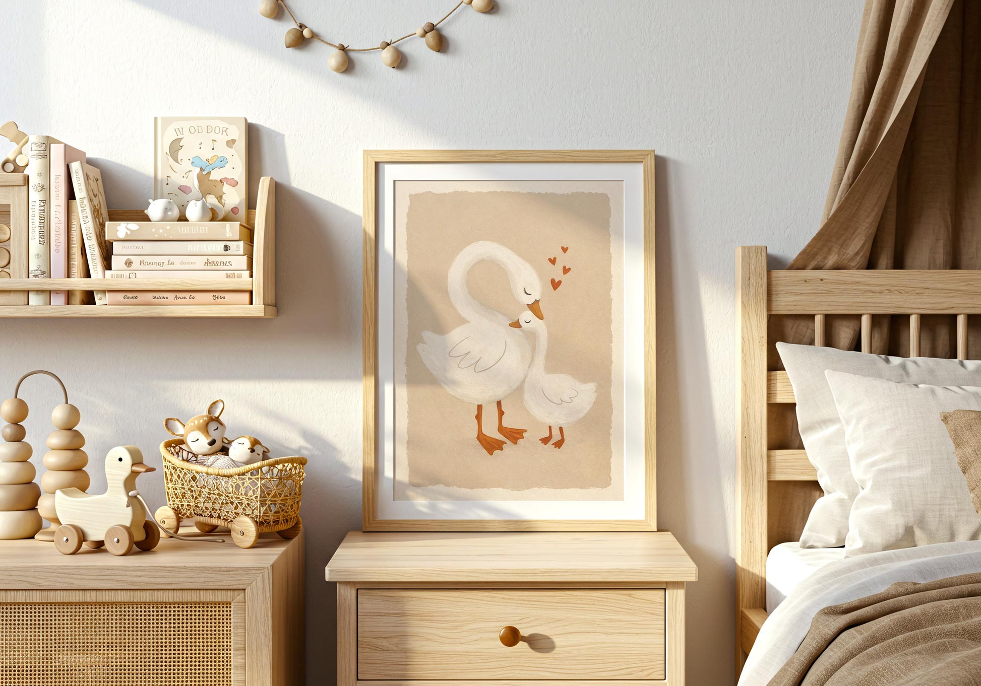Mama and Baby Swan Nursery Print - Boho Nursery Wall Art, Baby Shower Gift for girl or boy