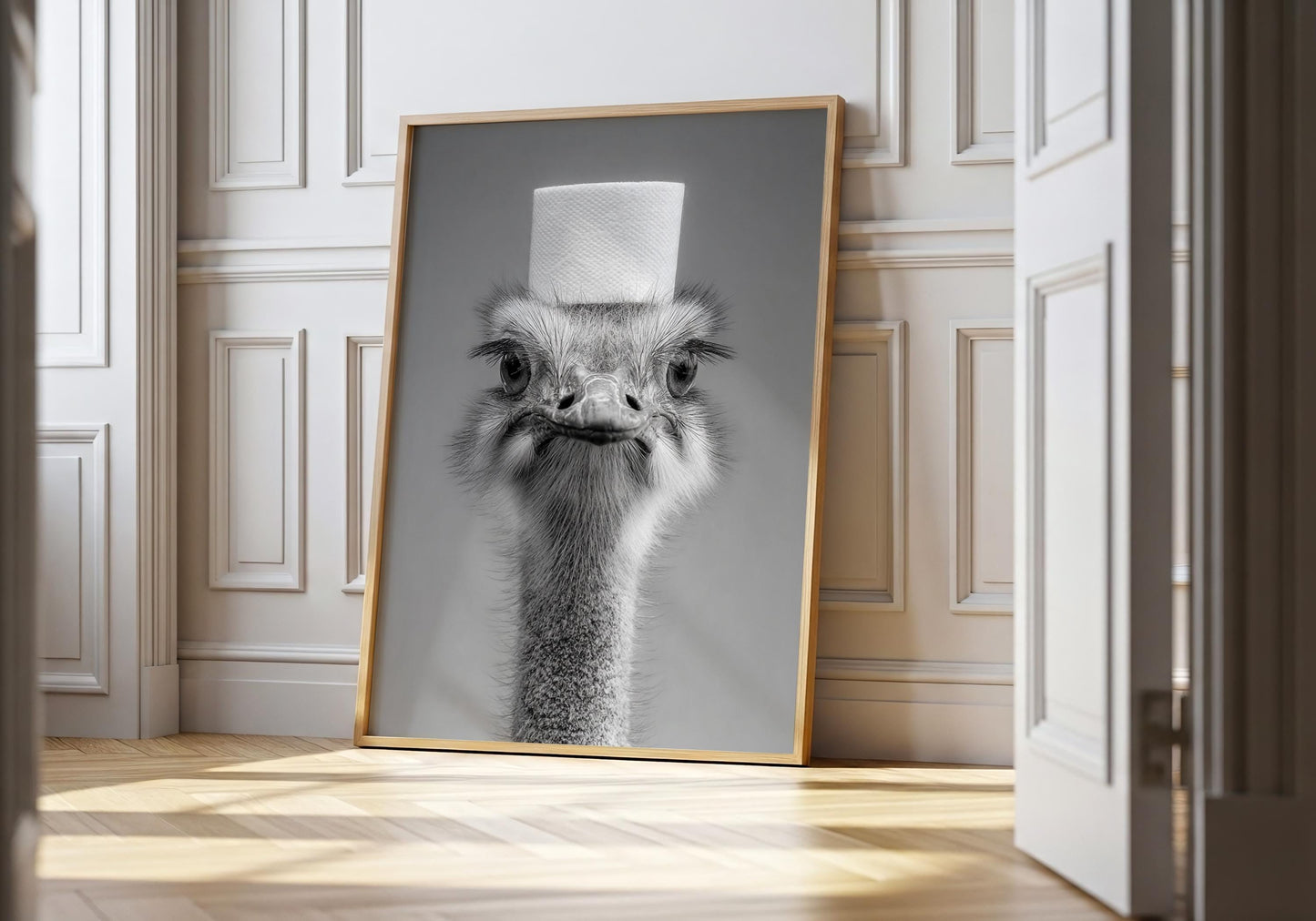 Ostrich Bathroom Print - Funny Animal Toilet Wall Art, Black White Bathroom Decor, Quirky Ostrich Poster