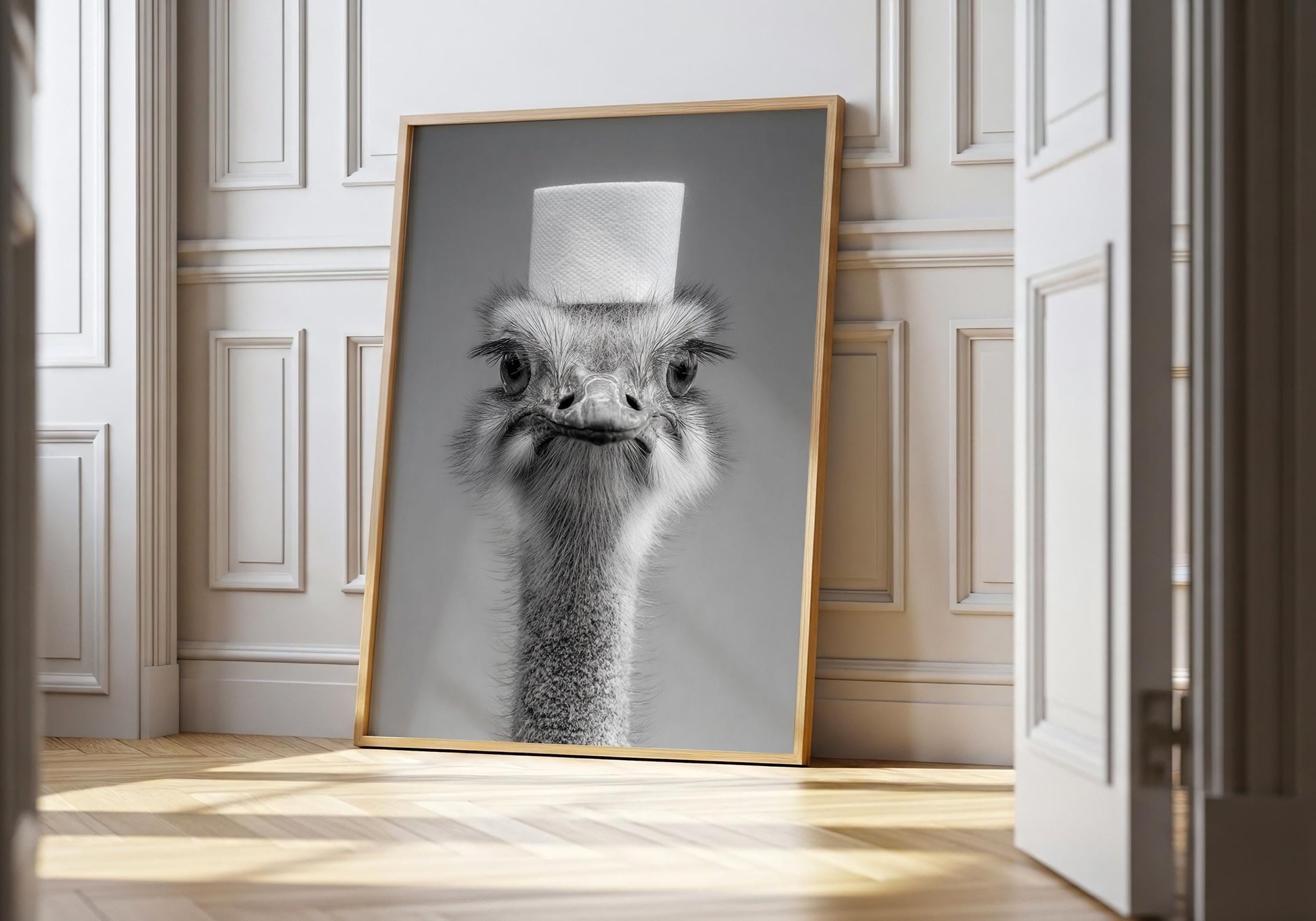 Ostrich Bathroom Print - Funny Animal Toilet Wall Art, Black White Bathroom Decor, Quirky Ostrich Poster