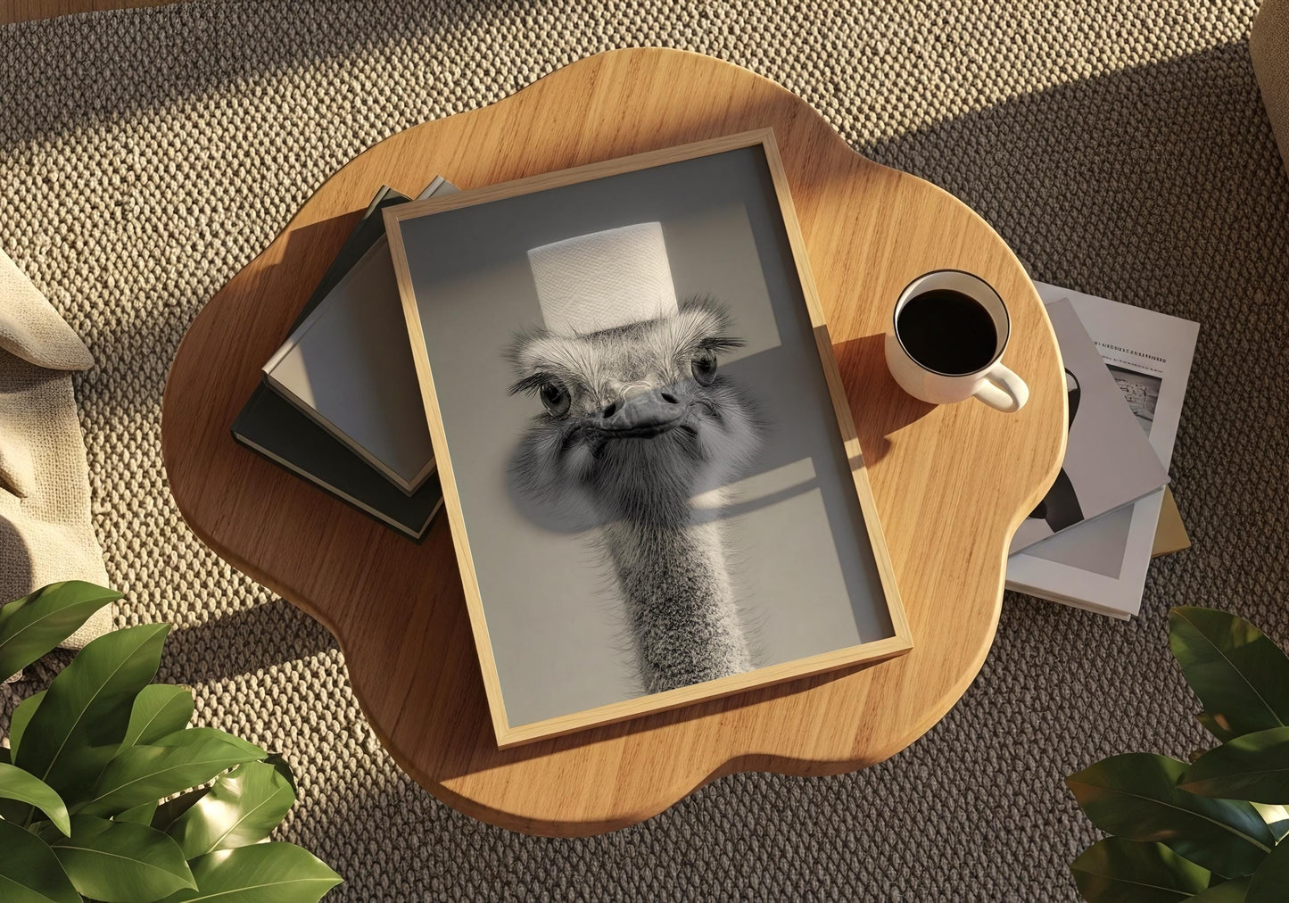 Ostrich Bathroom Print - Funny Animal Toilet Wall Art, Black White Bathroom Decor, Quirky Ostrich Poster