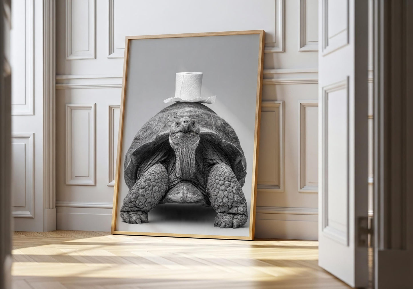 Funny Tortoise Bathroom Wall Art - Whimsical Turtle Toilet Paper Print, Cute Animal Bathroom Decor, Quirky Toilet Poster, Unique Gift