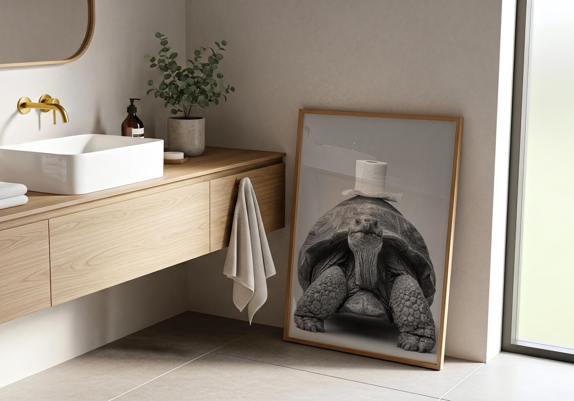 Funny Tortoise Bathroom Wall Art - Whimsical Turtle Toilet Paper Print, Cute Animal Bathroom Decor, Quirky Toilet Poster, Unique Gift