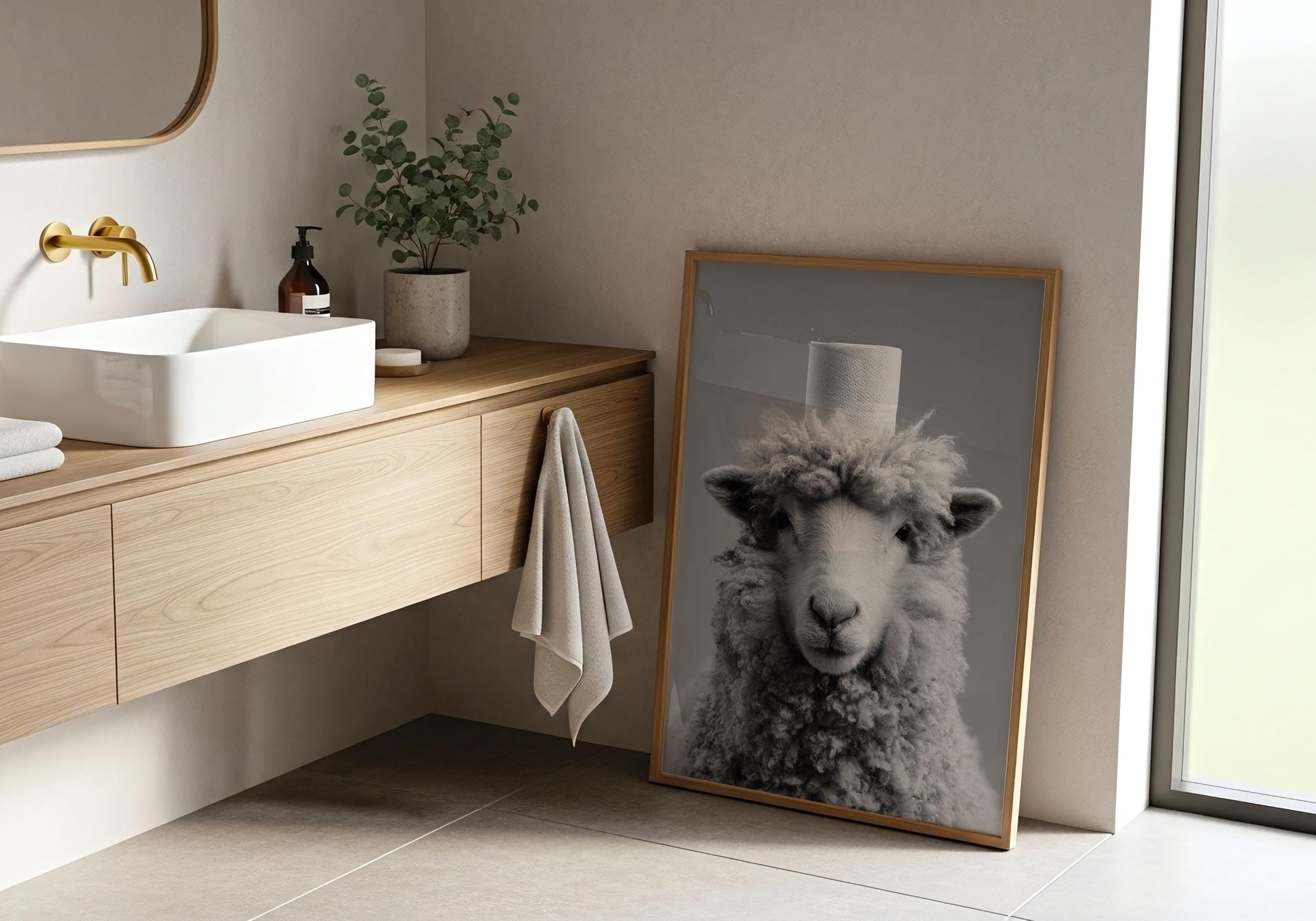 Toilet art - Funny Sheep Print, Funny Farm Animal Print, Minimalist, Black and White, Sheep Art