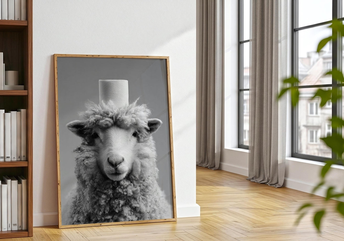 Toilet art - Funny Sheep Print, Funny Farm Animal Print, Minimalist, Black and White, Sheep Art