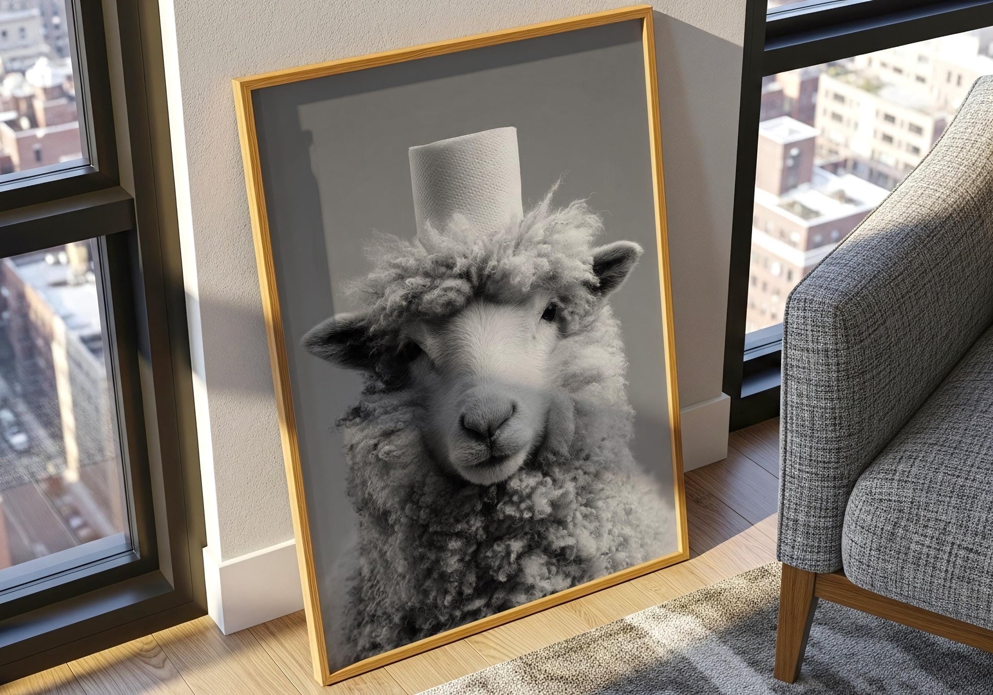Toilet art - Funny Sheep Print, Funny Farm Animal Print, Minimalist, Black and White, Sheep Art