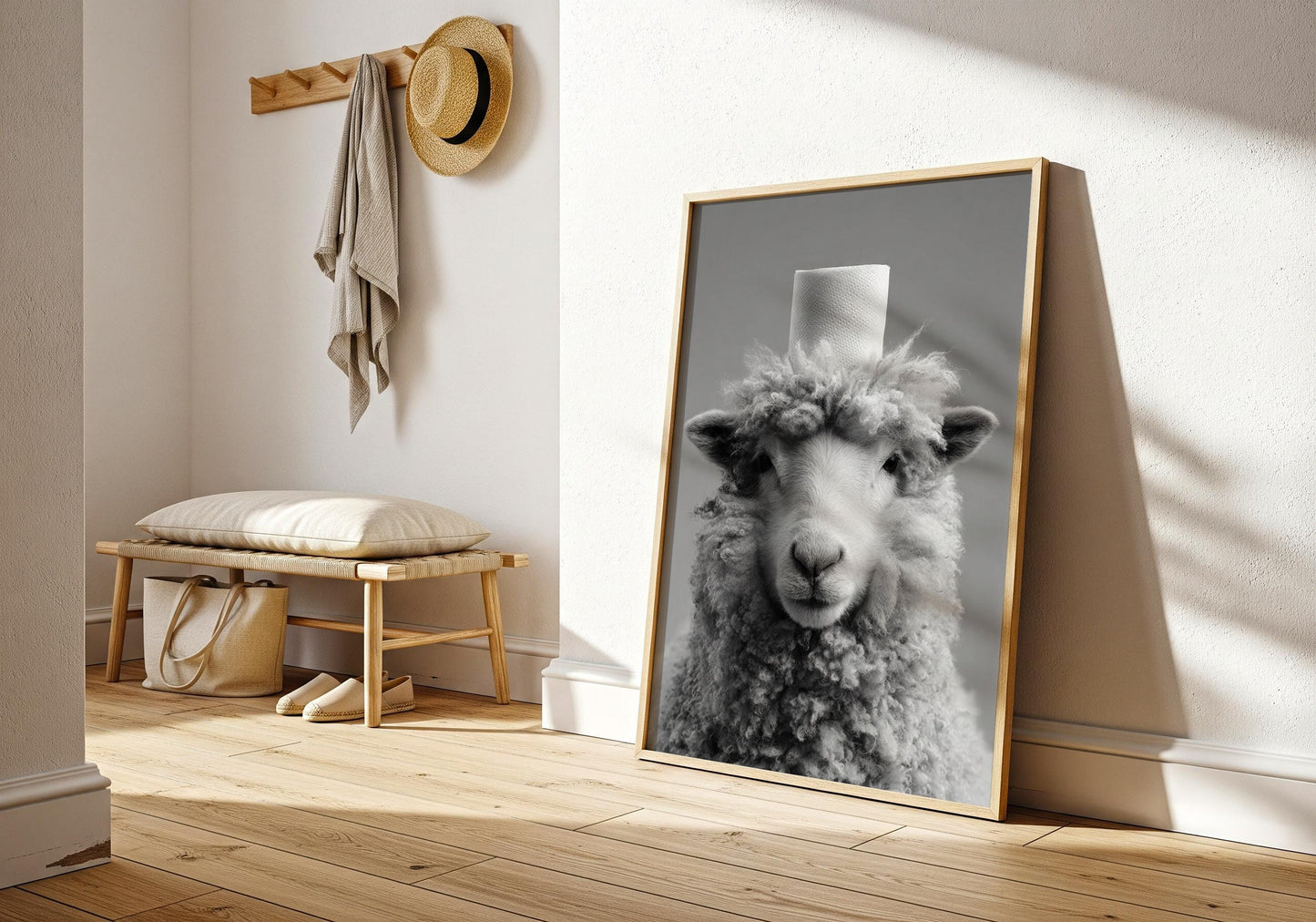 Toilet art - Funny Sheep Print, Funny Farm Animal Print, Minimalist, Black and White, Sheep Art
