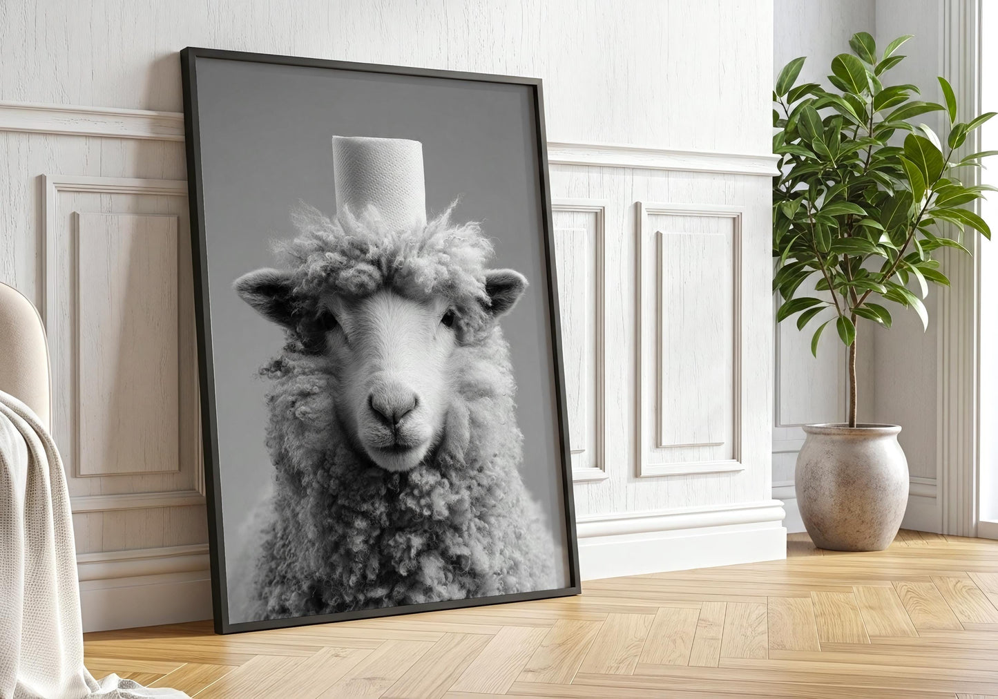 Toilet art - Funny Sheep Print, Funny Farm Animal Print, Minimalist, Black and White, Sheep Art
