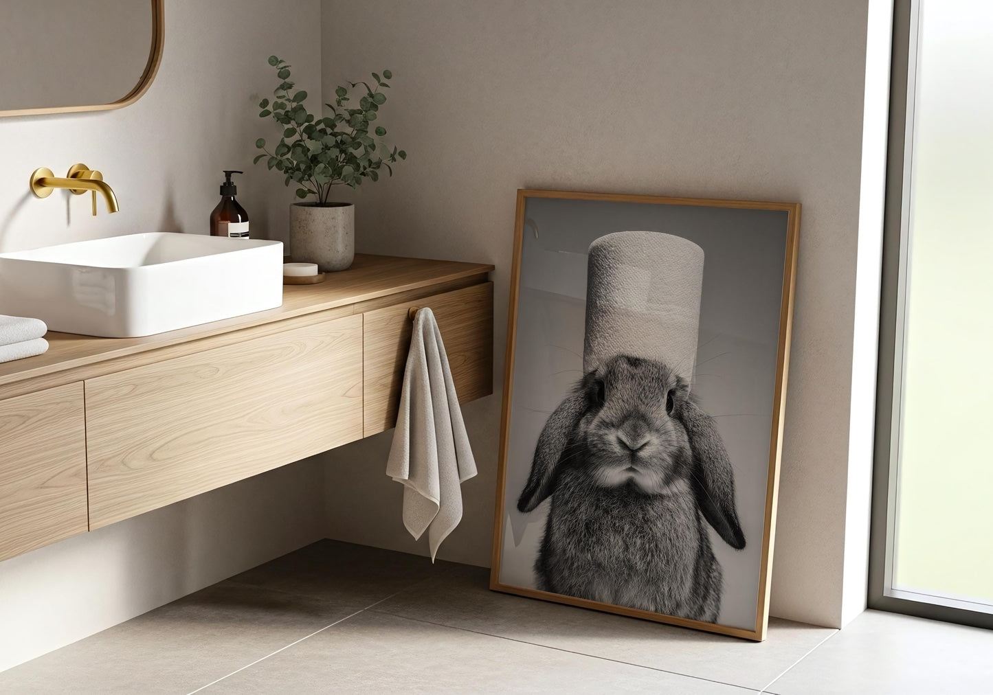 Rabbit Wall Art - Bathroom Print - Animal Lovers Bathroom Decor