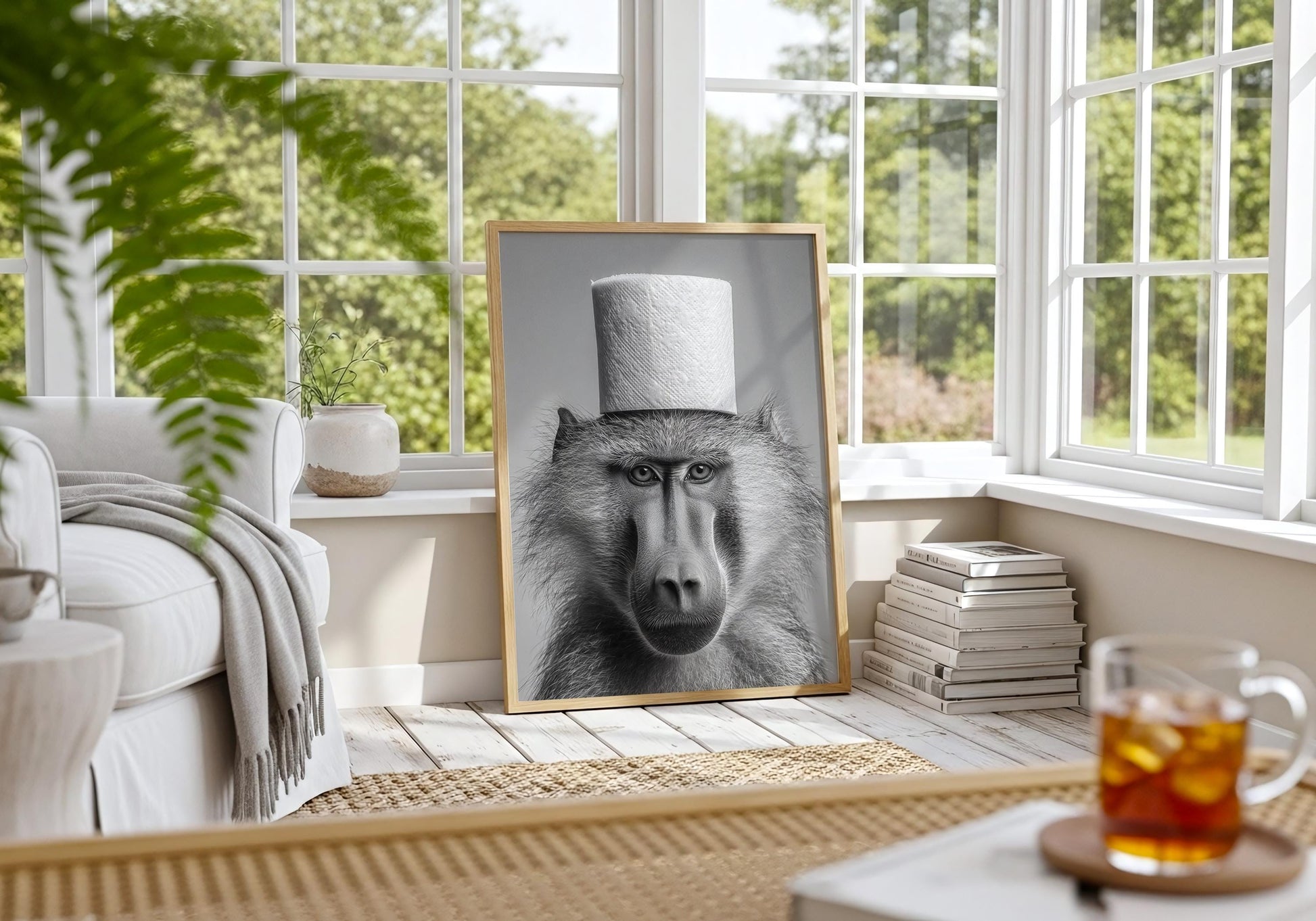 Funny Monkey Wall Art - Black and White Animal Print - Bathroom Decor Lovers