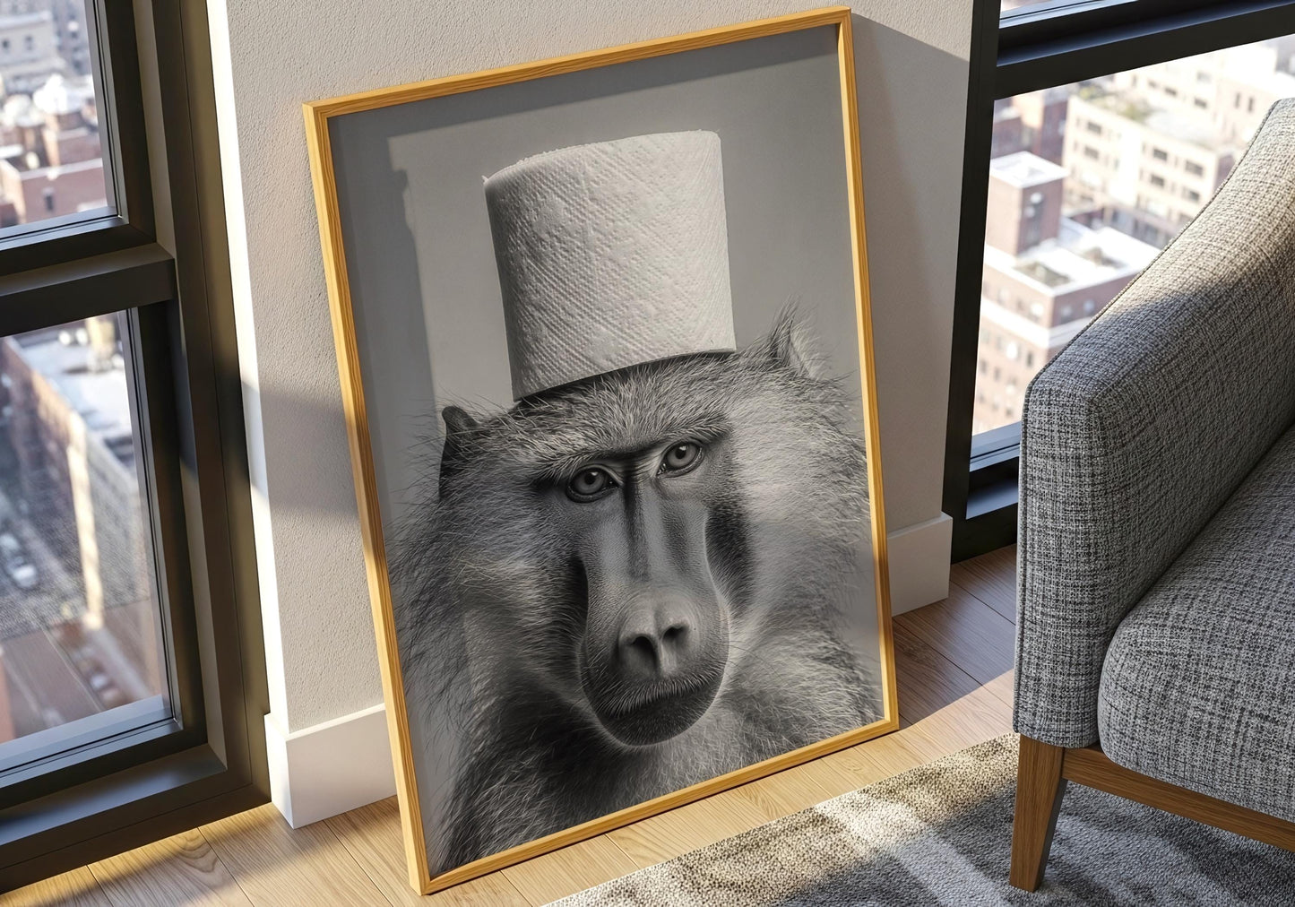 Funny Monkey Wall Art - Black and White Animal Print - Bathroom Decor Lovers