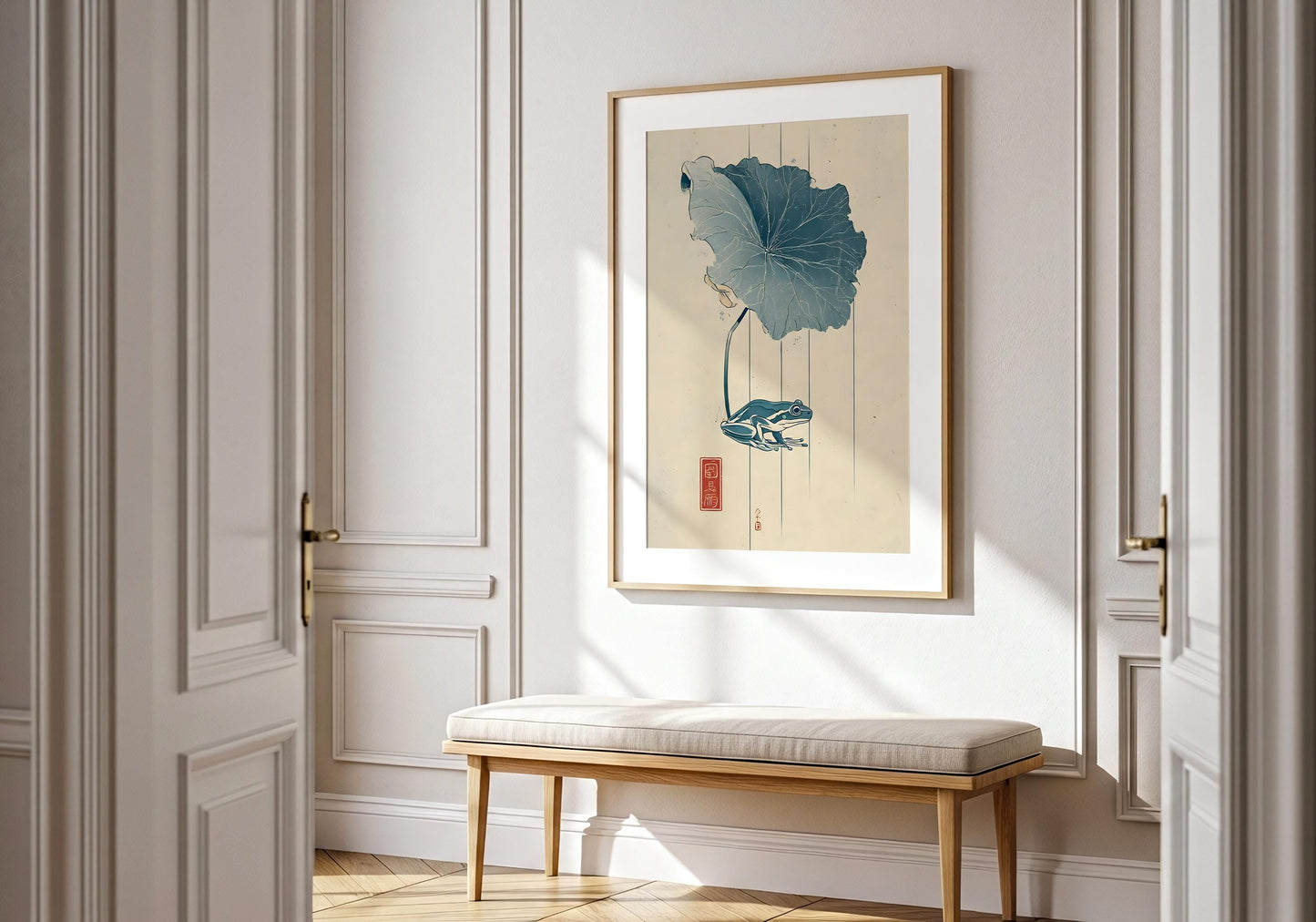 Frog Poster - Japanese Style Wall Art, Minimalist Frog Illustration, Zen Nature Print, Linework Botanical Decor