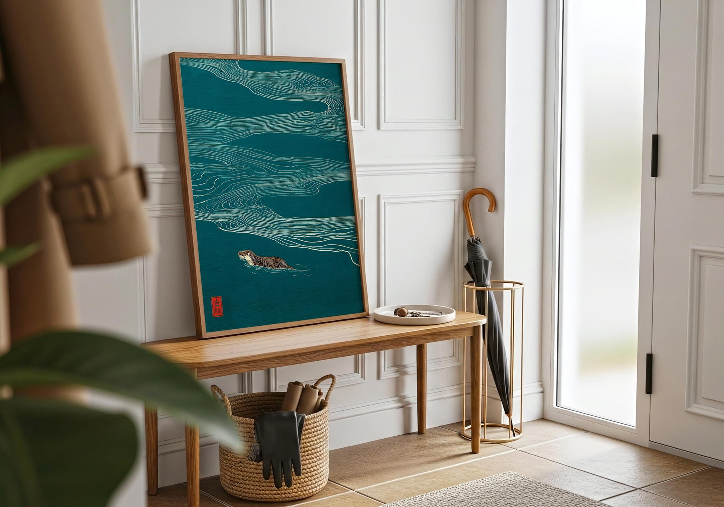 Otter Wall Art - Minimalist Japanese Print - Nature Lovers Gift