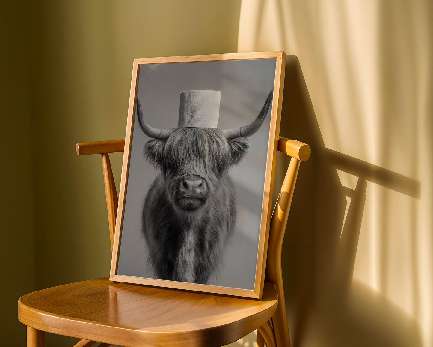 Highland Cow Bathroom Print - Funny Toilet Wall Art, Rustic Farm Animal Poster, Black White Cow Decor