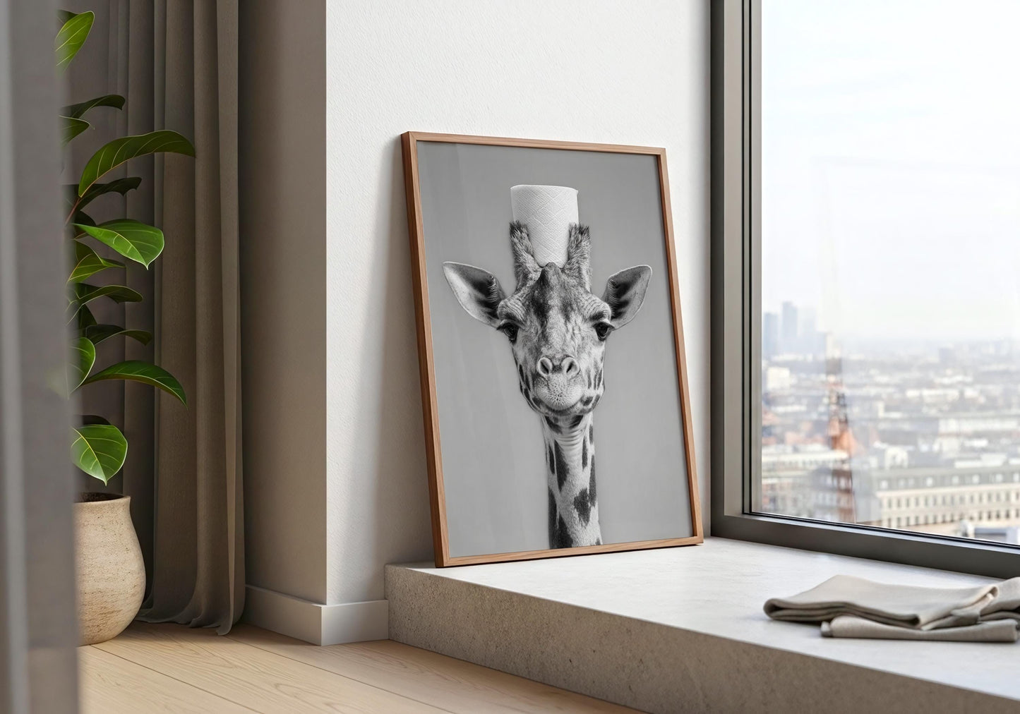 Giraffe Bathroom Print - Funny Toilet Paper Animal Wall Art, Black White Bathroom Decor, Quirky Giraffe Poster, Giraffe gifts