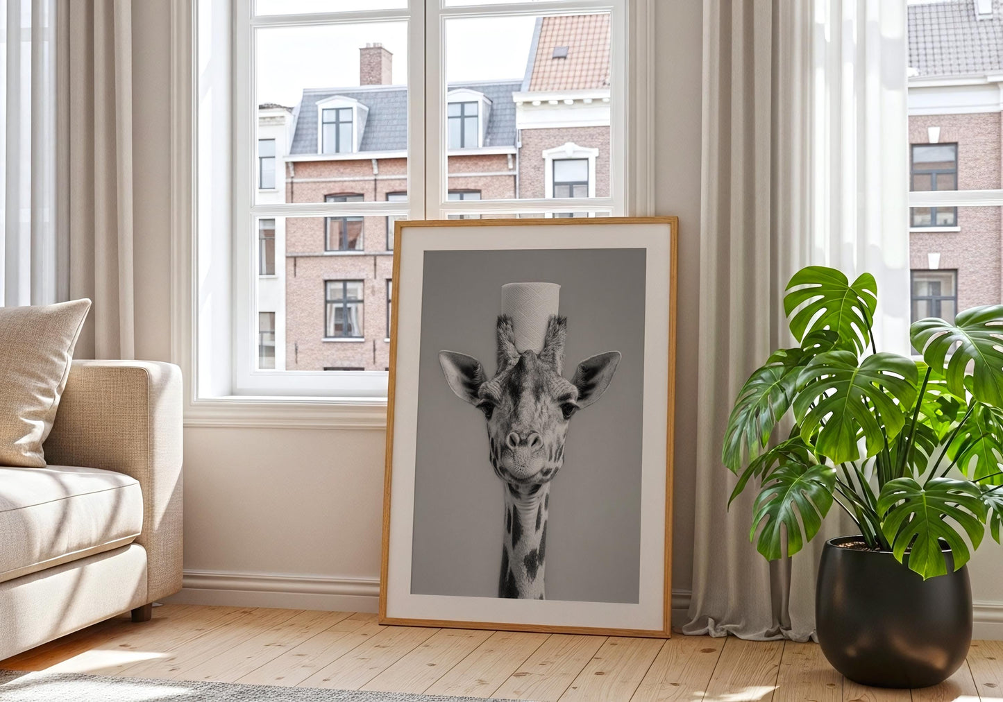 Giraffe Bathroom Print - Funny Toilet Paper Animal Wall Art, Black White Bathroom Decor, Quirky Giraffe Poster, Giraffe gifts