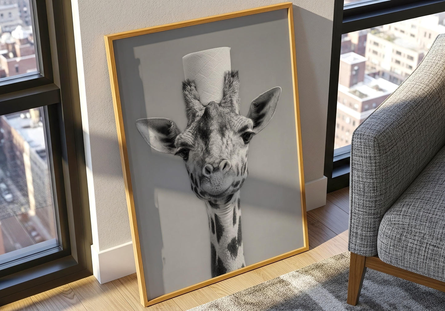 Giraffe Bathroom Print - Funny Toilet Paper Animal Wall Art, Black White Bathroom Decor, Quirky Giraffe Poster, Giraffe gifts