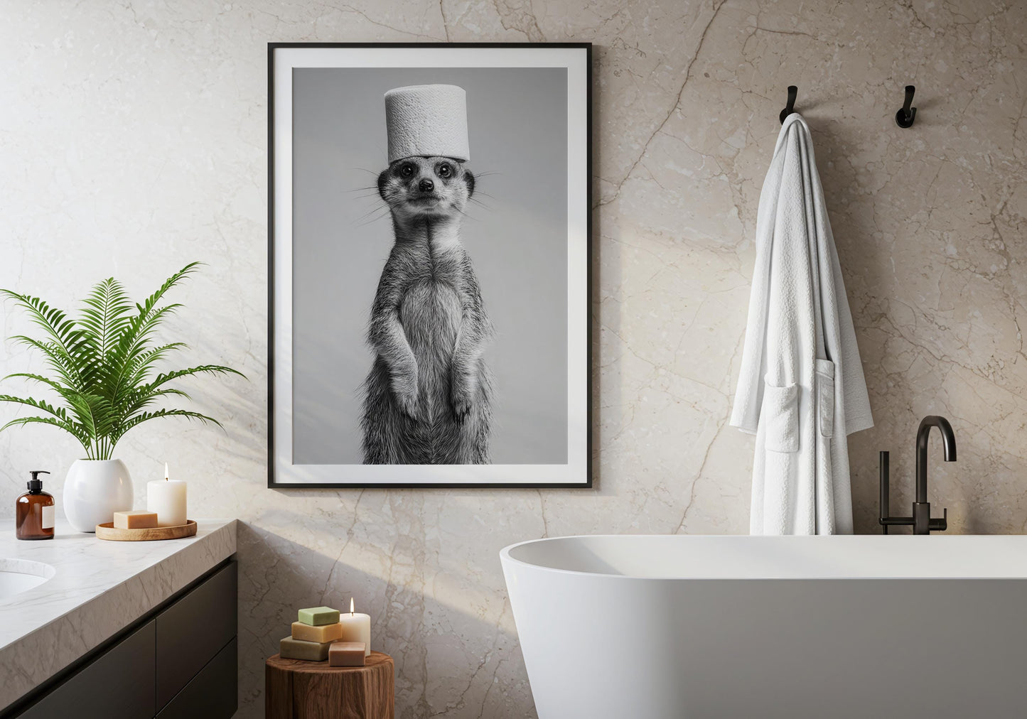 Meerkat Bathroom Print - Funny Animal Toilet Wall Art, Black White Bathroom Decor, Cute Meerkat Poster