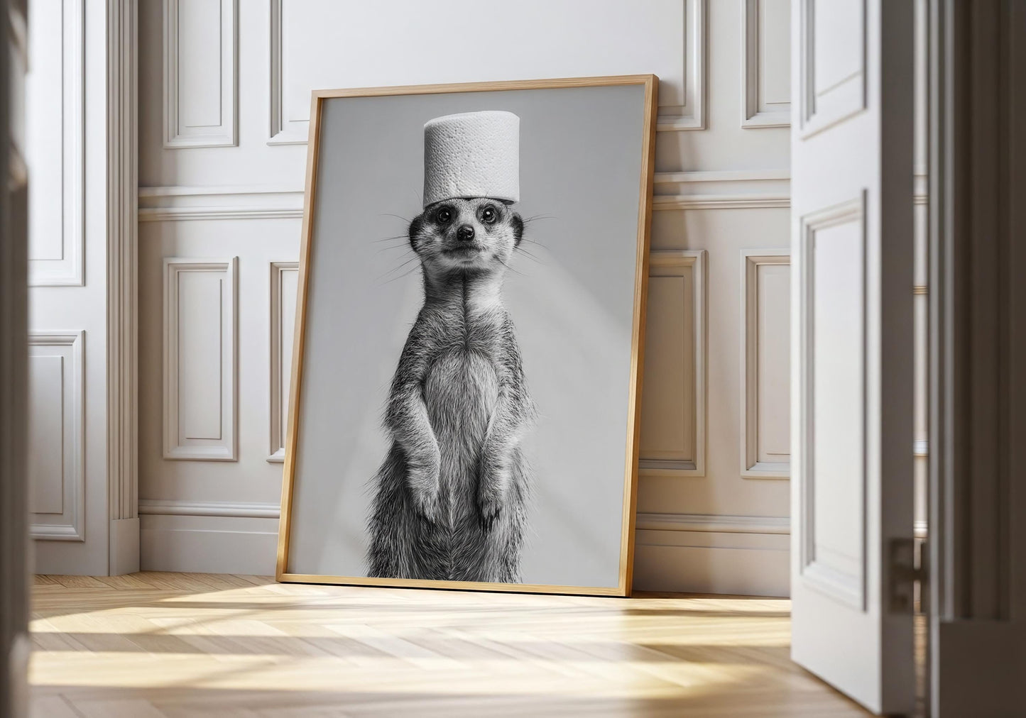 Meerkat Bathroom Print - Funny Animal Toilet Wall Art, Black White Bathroom Decor, Cute Meerkat Poster