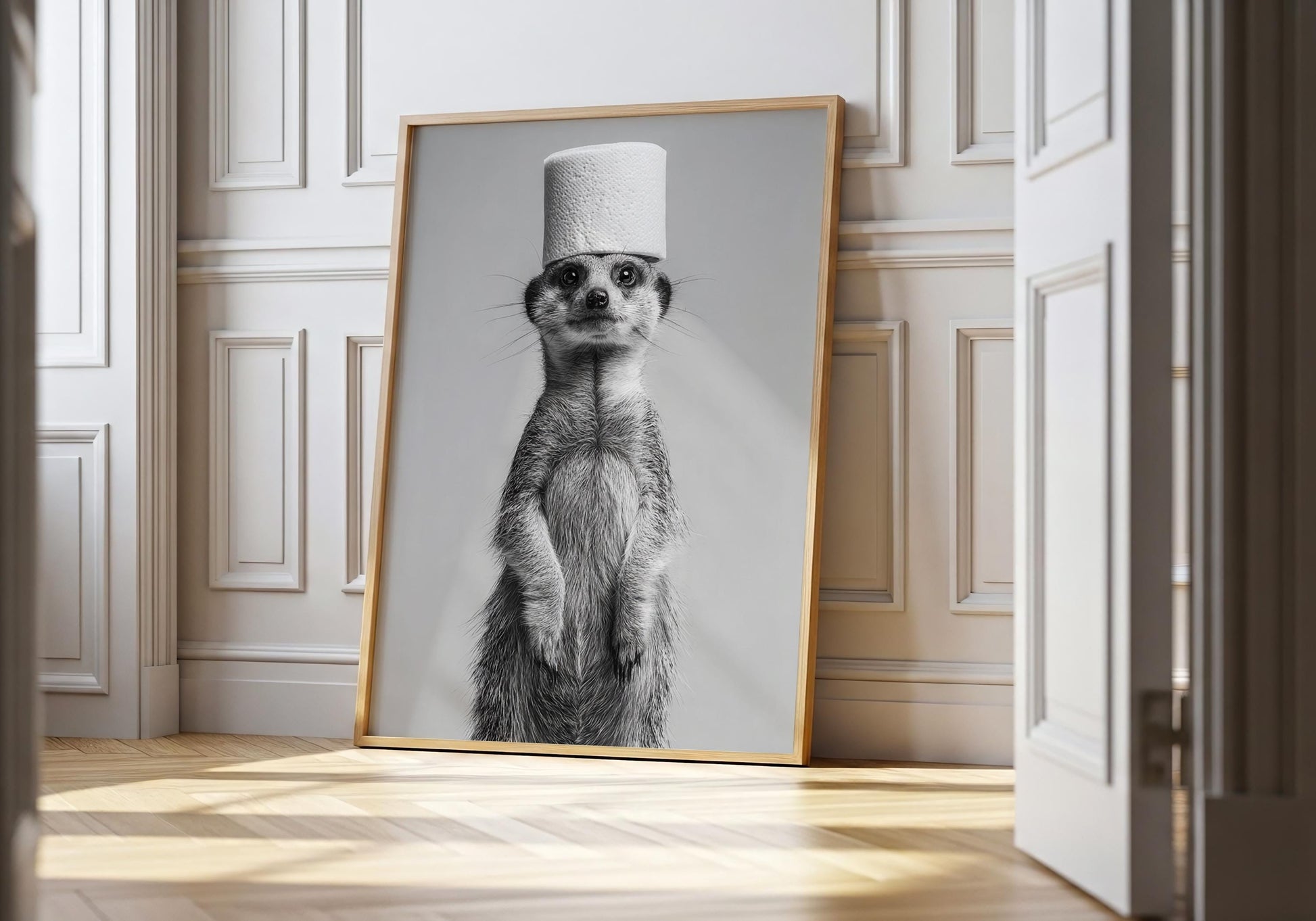 Meerkat Bathroom Print - Funny Animal Toilet Wall Art, Black White Bathroom Decor, Cute Meerkat Poster