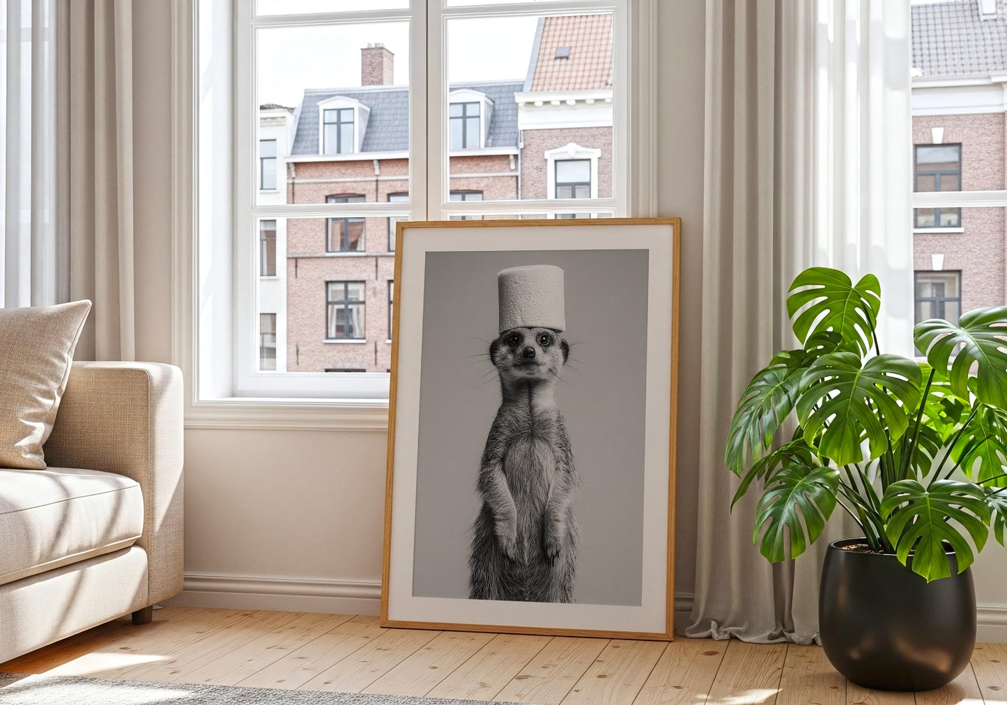 Meerkat Bathroom Print - Funny Animal Toilet Wall Art, Black White Bathroom Decor, Cute Meerkat Poster